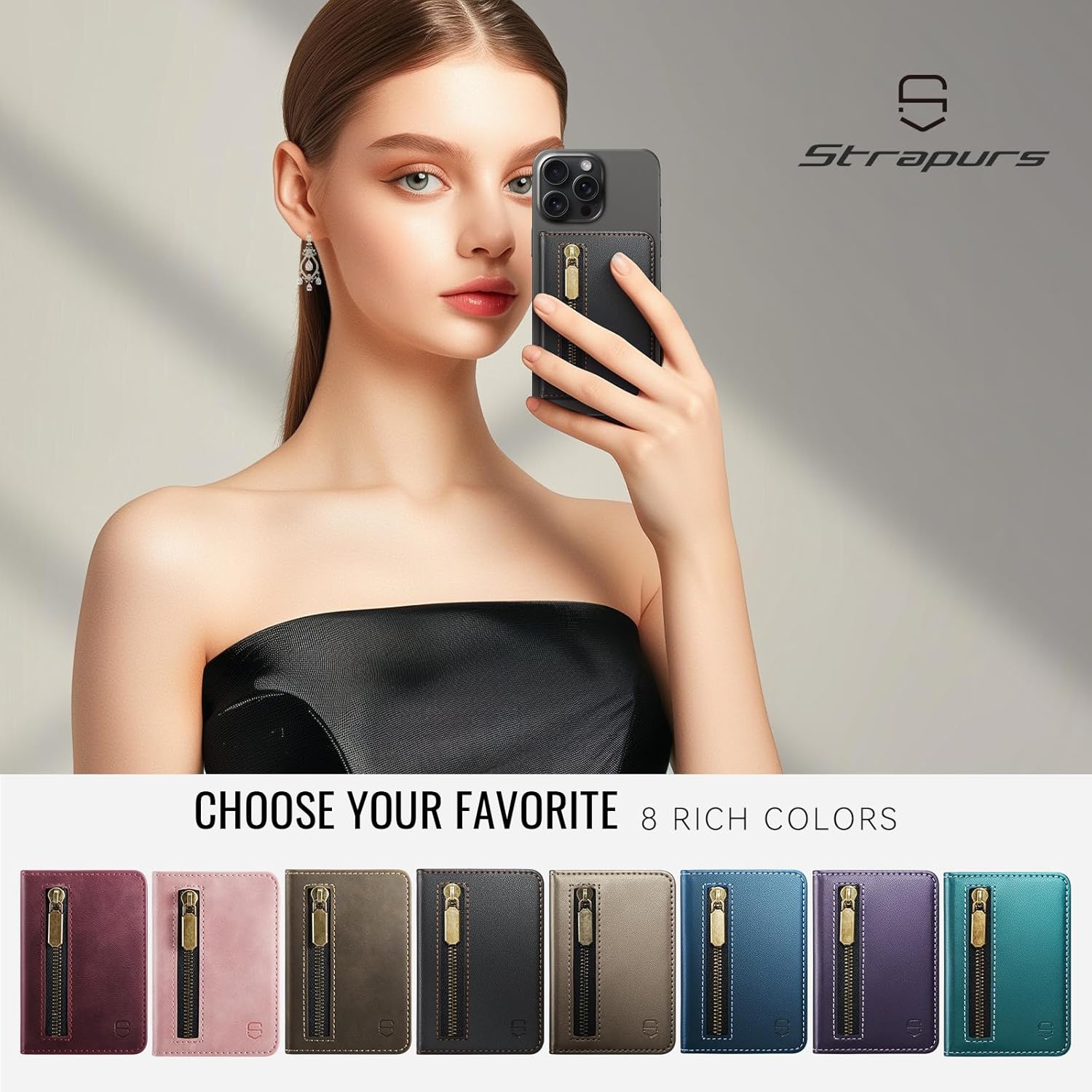 Magnetic Card Holder Compatible with MagSafe Phones and Cases, PU Leather Phone Wallet for iPhone 17/16/15/14/13/12/Pro/Max/Plus/Air, 4 Card Slots RFID Blocking with Zipper Pocket - Black - Image 7