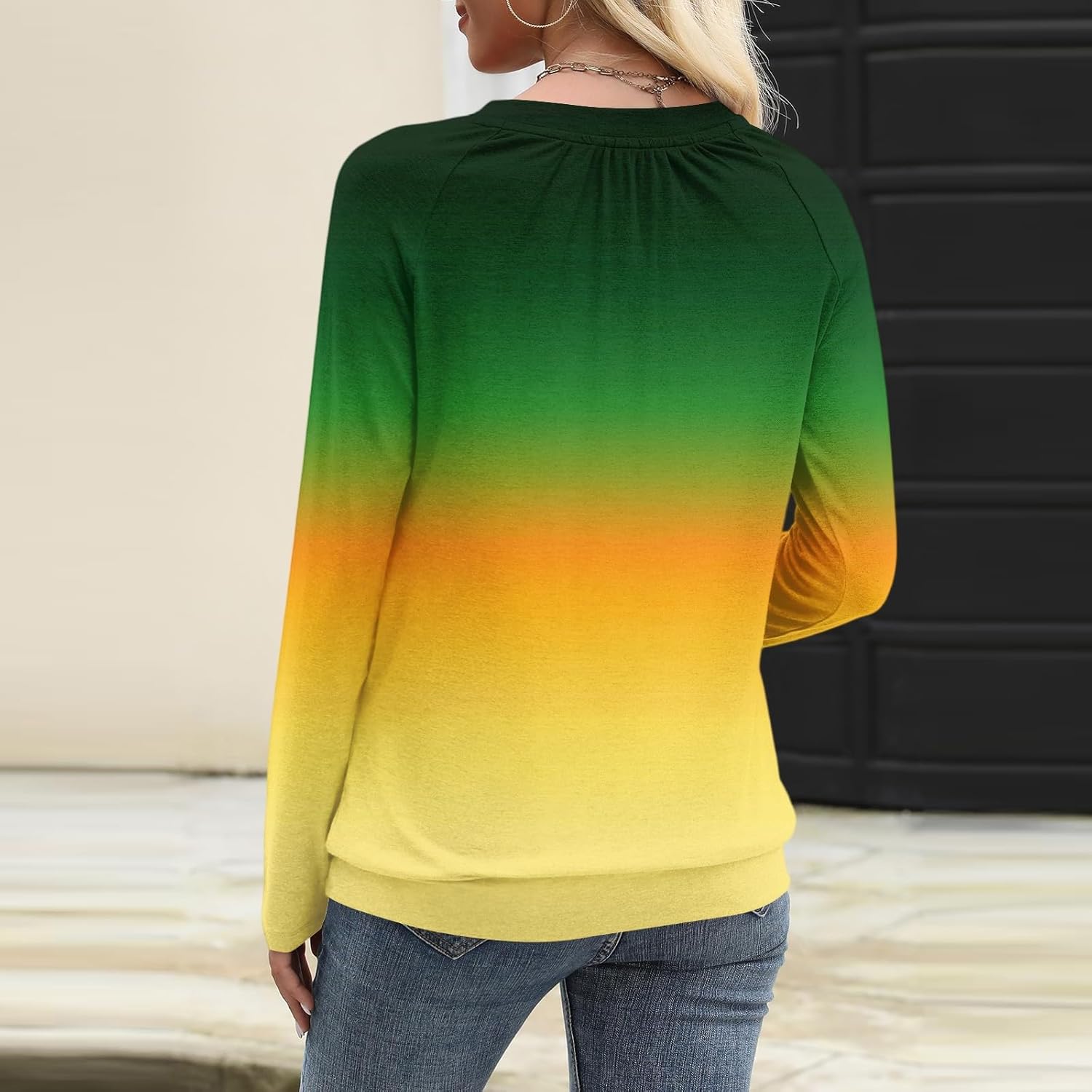 Fall Fashion for Women 2025 V Neck Long Sleeve Shirts Banded Bottom Pleated Tops Dressy Casual Blouses - Image 3