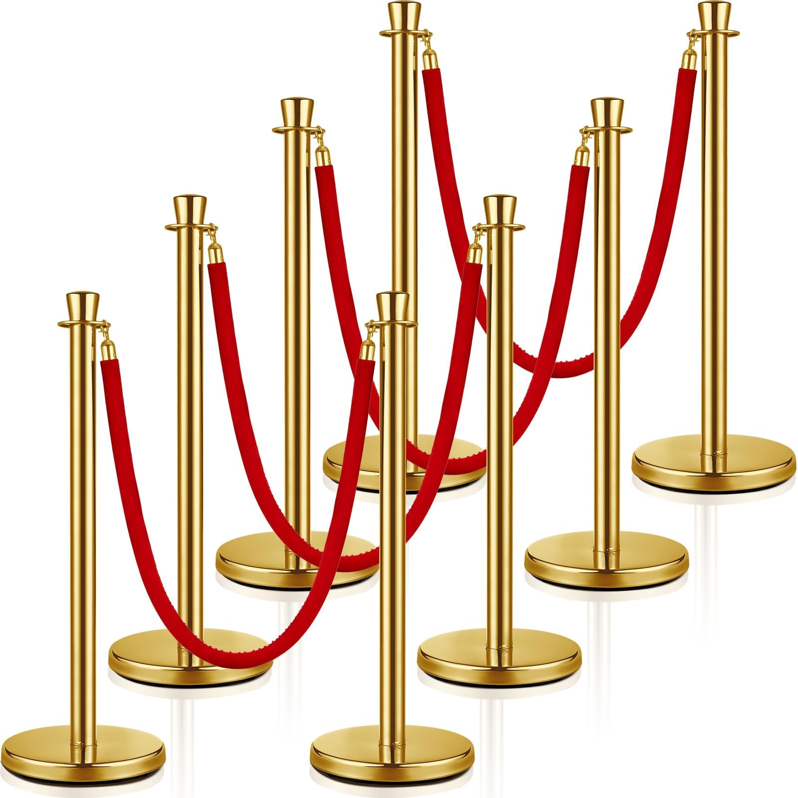 Wesiti Stainless Steel Stanchion Post Queue, 5ft Red Velvet Rope Red Carpet Ropes and Poles Stanchions and Velvet Ropes Gold Stanchions with Red Rope Crowd Control Barriers for Party Supplies (8)