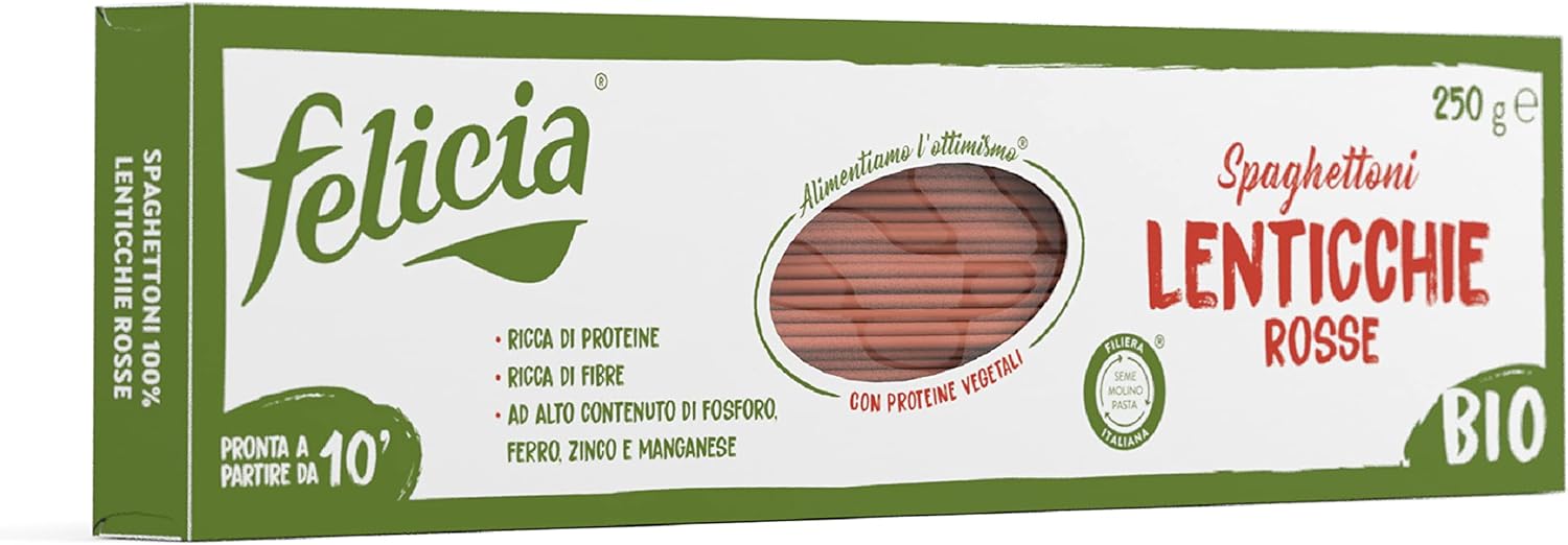 Felicia, Spaghettoni di Lenticchie Rosse, Pasta di Legumi Naturale e ...