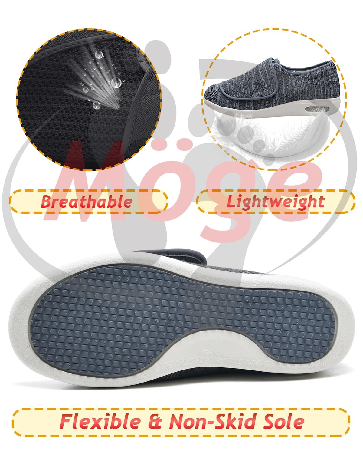 Scarpe Diabetici Uomo Estive Scarpe Ortopediche Donna Scarpe per Diabetici Donna Uomo Hook & Loop Senza Cuciture Scarpe Pianta Larga Extra Profonde Hallux Piedi Gonfi
