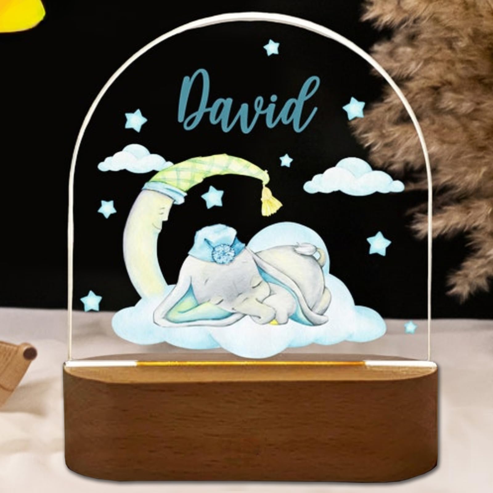 Fallover Personalised Baby Boys Girls Gifts, Custom LED Night Light Lamp for Babys Nursery - Cute Animals Design, Personalised Kids Sleep Light for Daughter, Son, Niece, Granddaughter, New Baby (18)