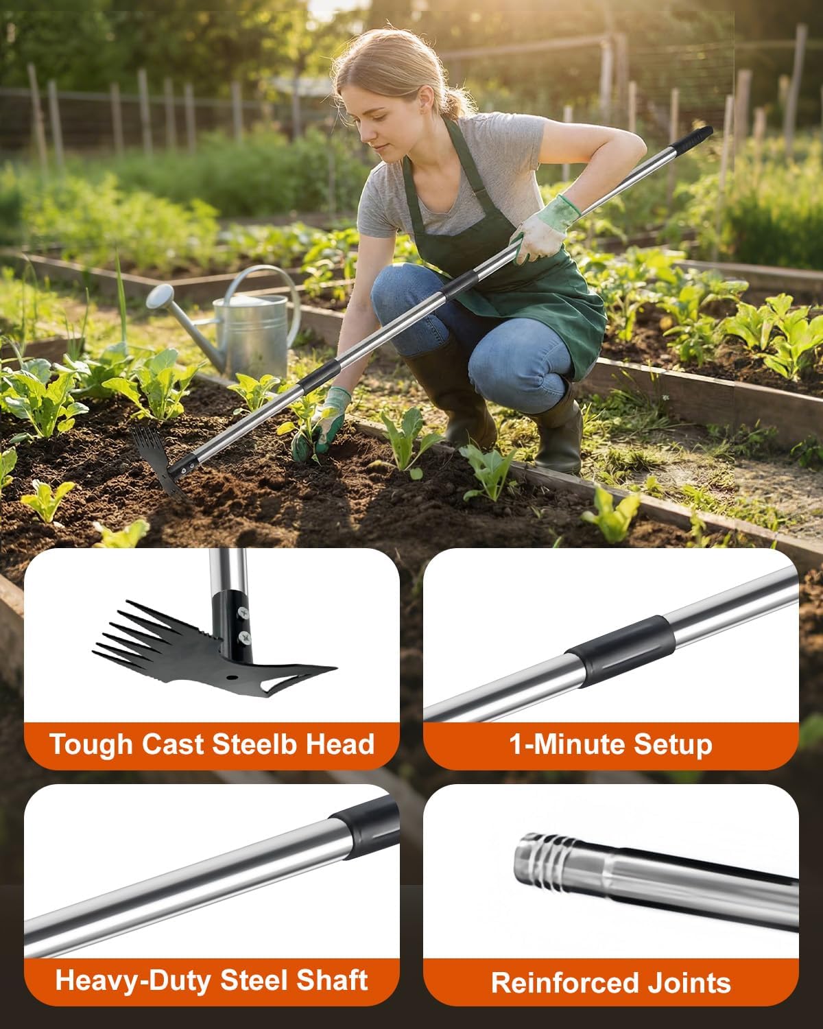 Weed Puller Tool with 70" Long Handle, Heavy Duty 2-in-1 Weeder & Garden Hoe, Uprooting Tool for Lawn, Yard, Patio & Garden, Hand Weed Rake for Efficient Gardening (70 inch)