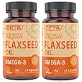 DEVA Organic Vegan Vitamins Flax Seed Oil - Rich in Omega-3, Cold-Pressed & Unrefined - 90 Capsules, 2-Pack