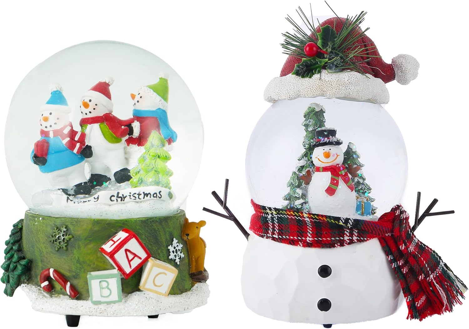 Set of 2 Christmas Snowman Snow Globe for Home & Office & Bar, Globe 100mm Ball Decoration