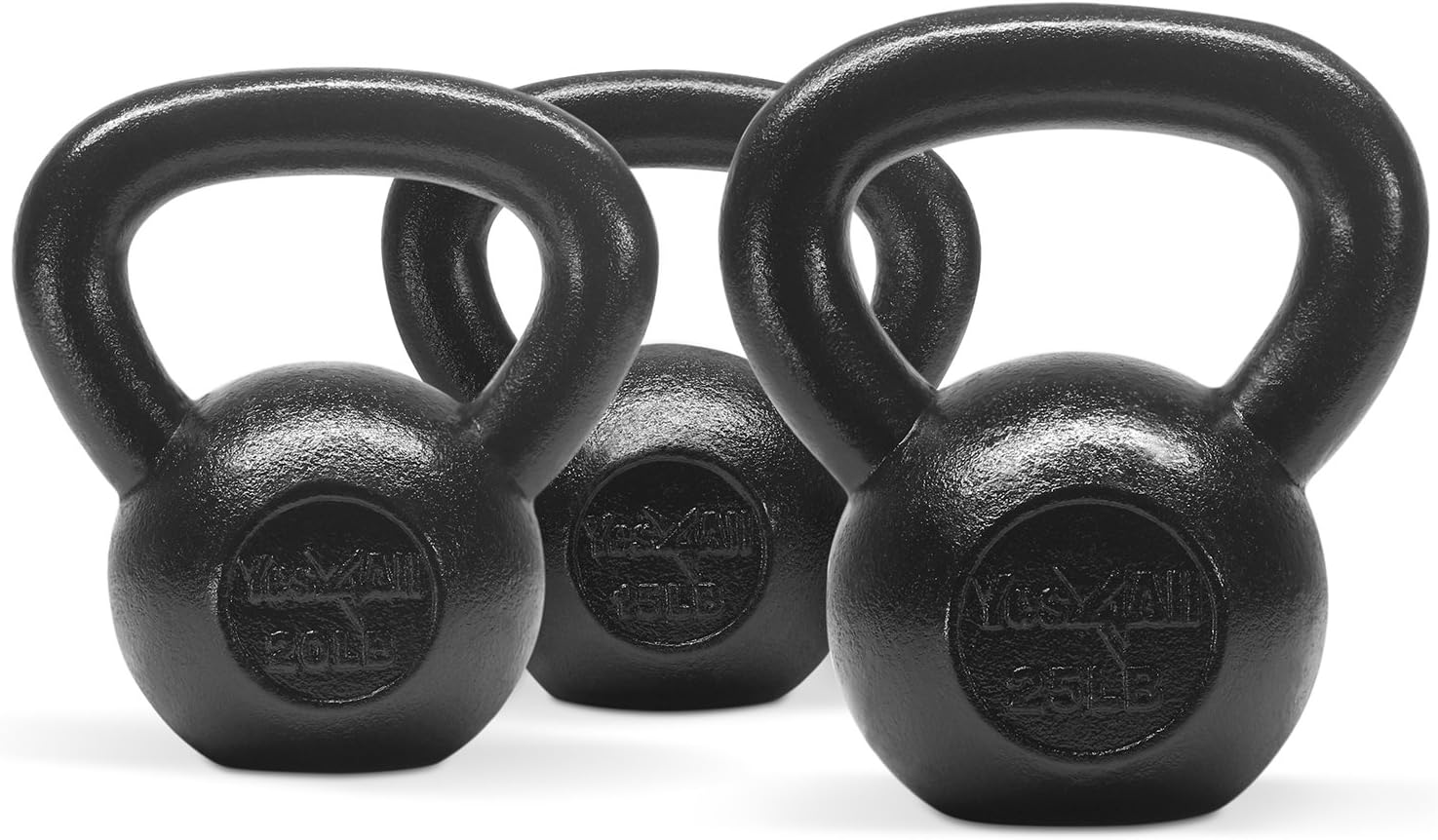 Yes4All Combo Cast Iron Kettlebell Weight Sets – Great for Full Body Workout and Strength Training – Kettlebells 15 20 25 lbs (Black)