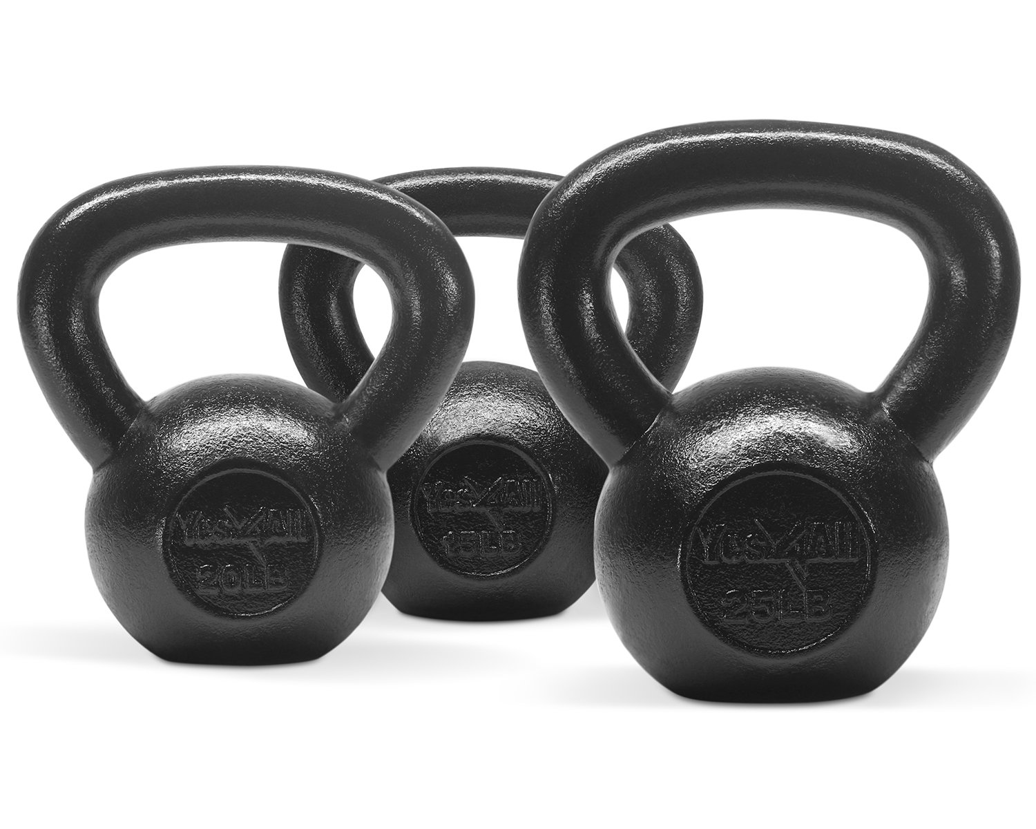 Yes4All Combo Cast Iron Kettlebell Weight Sets – Great for Full Body Workout and Strength Training – Kettlebells 15 20 25 lbs (Black)