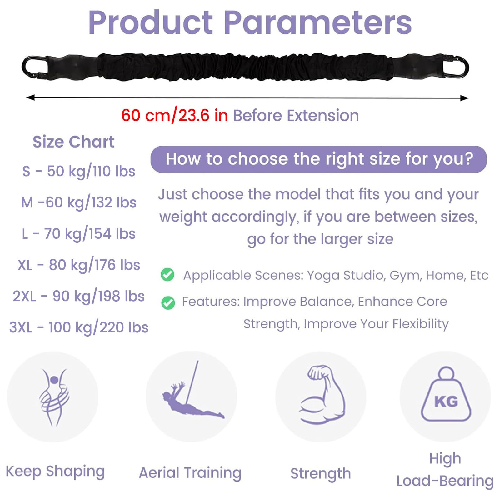 JYHHCYS Corde Elastiche per Yoga Set Fitness Elastico Resistente, Cintura di Resistenza con Corda Elastica Yoga, per Palestra in Casa, Yoga E Recupero, Facile da Montare(Only Rope - 100kg/220lbs)