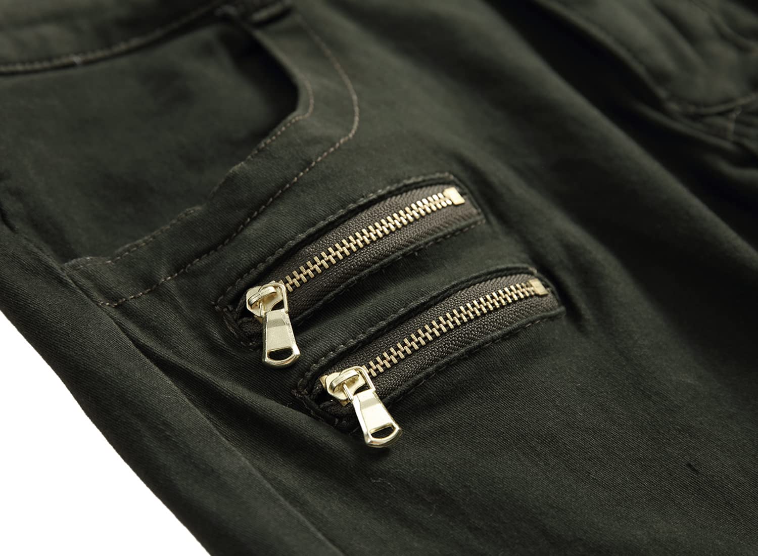 Jeans da motociclista slim fit da uomo, strappati, elasticizzati, distrutti, gamba dritta, pantaloni in denim da moto, Verde militare, 28