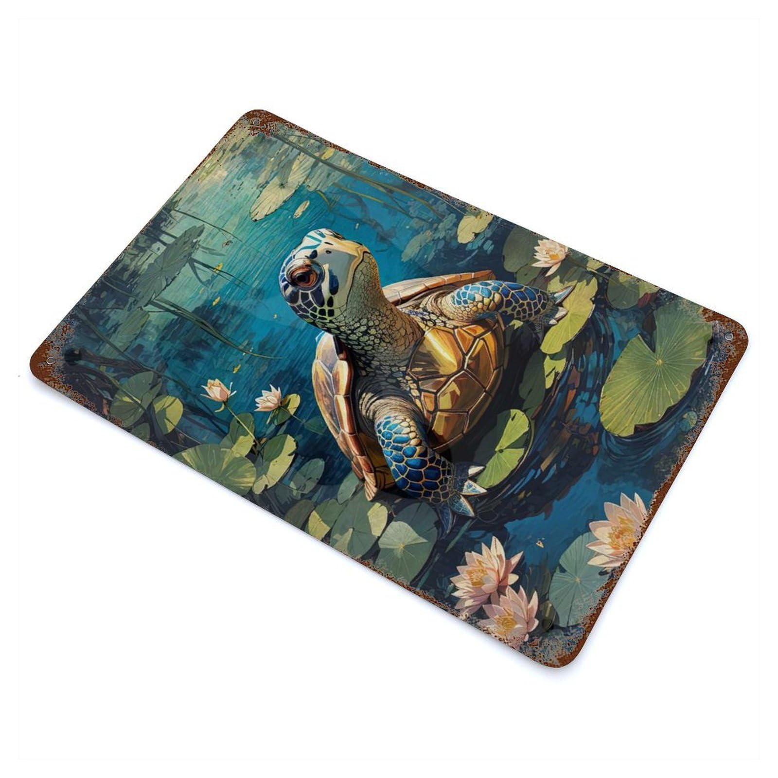 Cute Turtle Rusty Metal Tin Sign 11.8"x7.9", Industrial Home Decor for Garage, Pub Or Kitchen