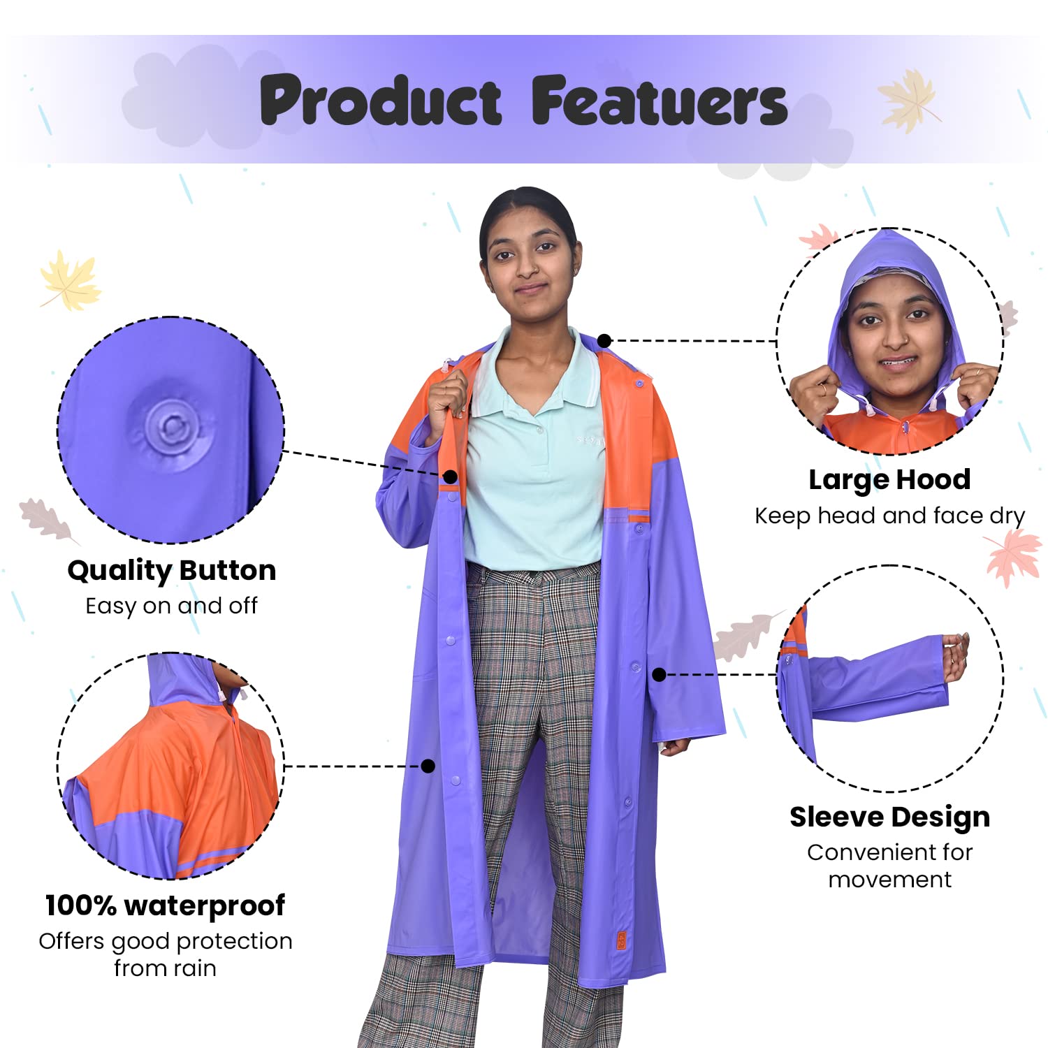 HACER Aqua Raincoat for 5 to 6 Years Old Kids Children Waterproof Rainsuit Adjustable Hood Drawstring Hem Rainwear with Side Pockets (30, Random Colour) 1