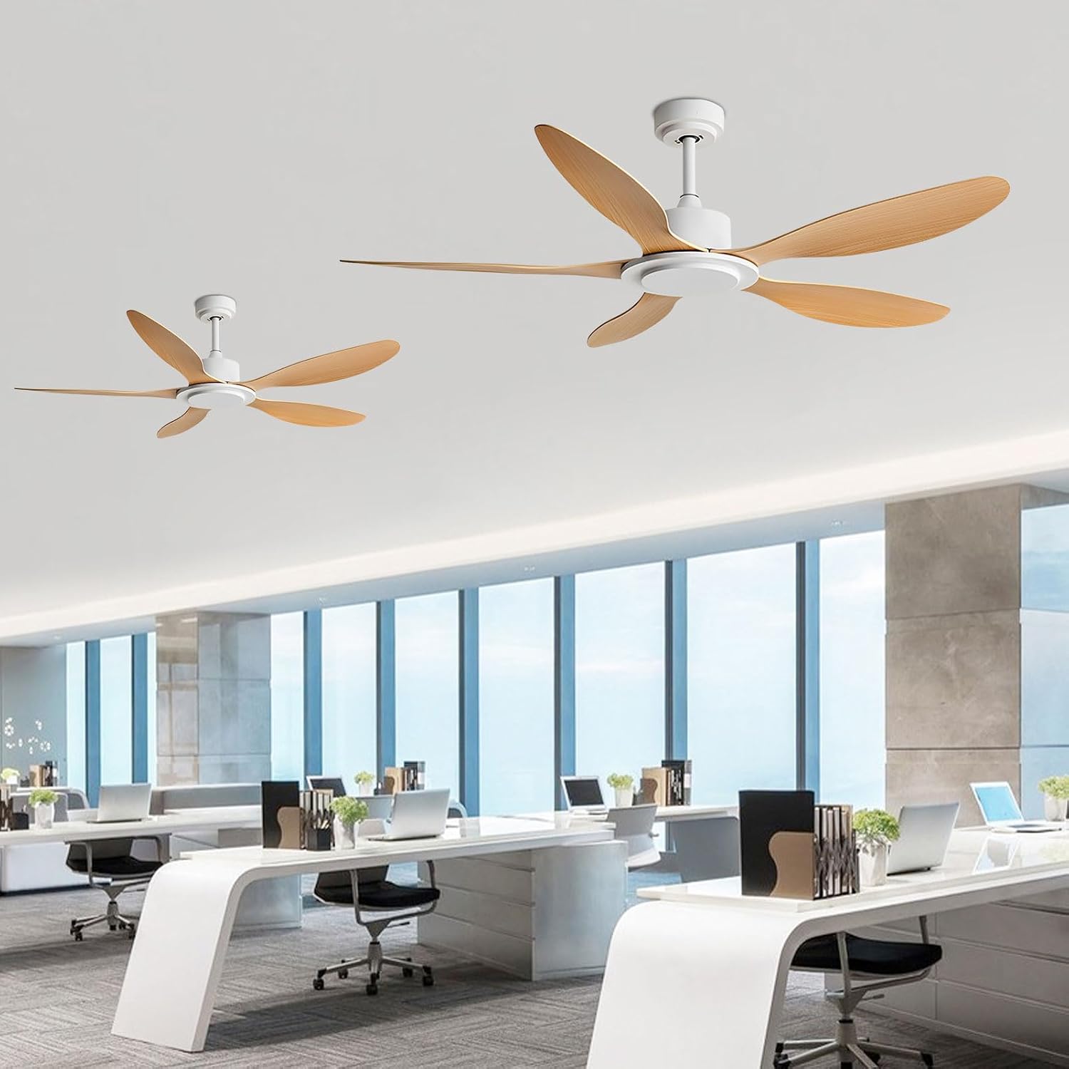 Modern Ceiling Fans 6 Speeds Remote Control Ceiling Fan No Light Quiet Reversible DC Motor, 5 Blades Ceiling Fan Without Light for Patios Living Room Bedroom Dining Room