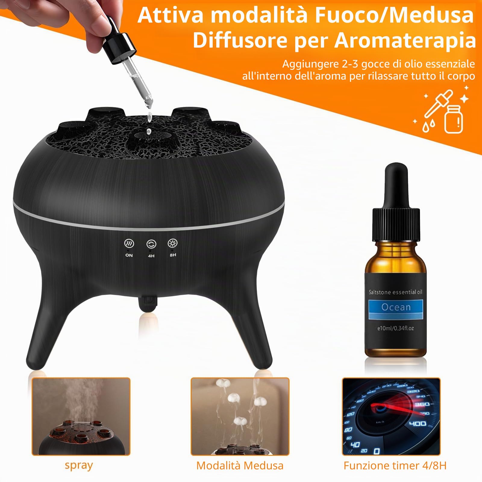 Diffusore di oli essenziali per camera da letto, 250 ml, umidificatore per aromaterapia, diffusore di aromi con luci LED a 8 colori, timer, spegnimento automatico senza acqua (stile 5)