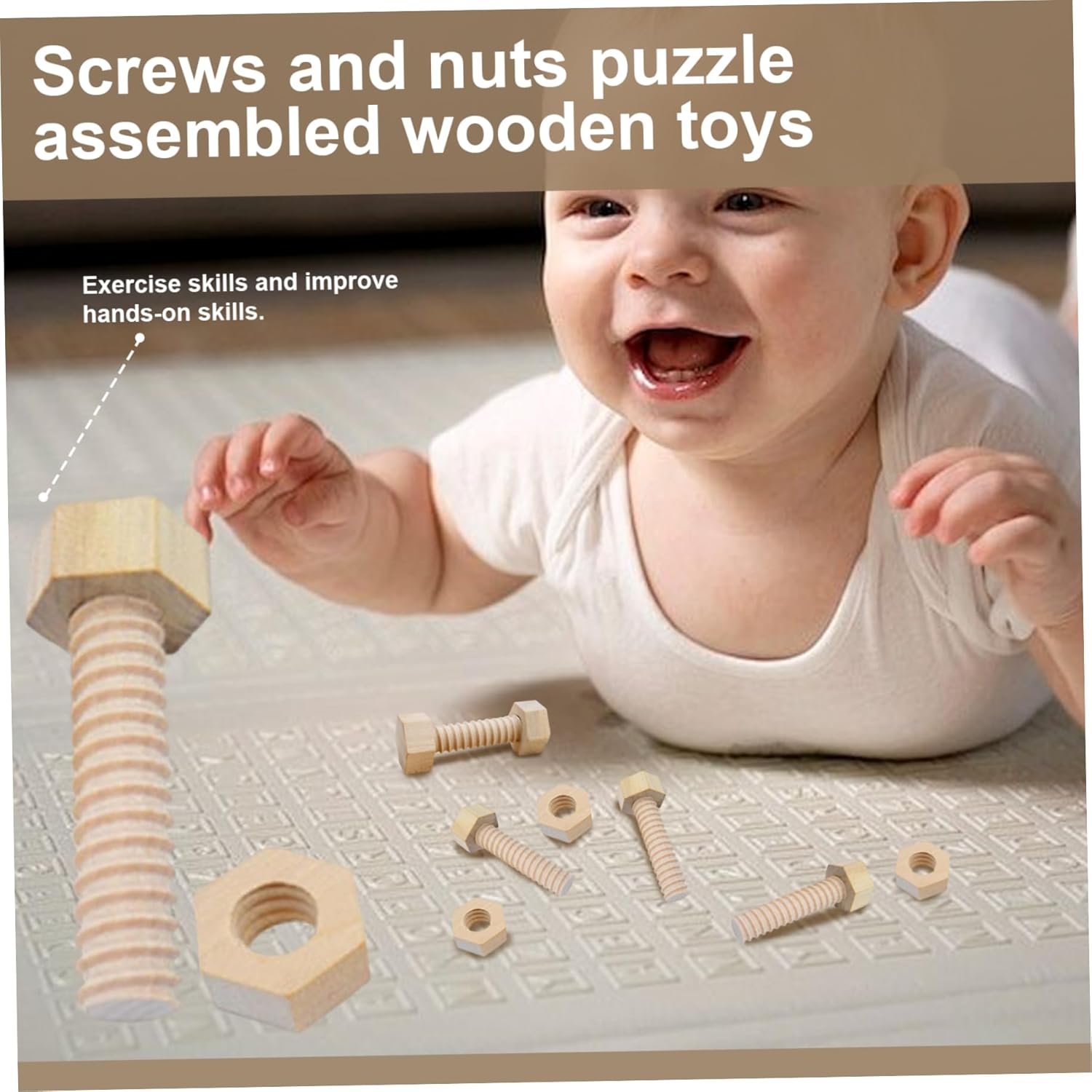 3PCS/Set Wooden Stress Nut and Bolts Occupational Toys for Toddlers 1-3 Kids