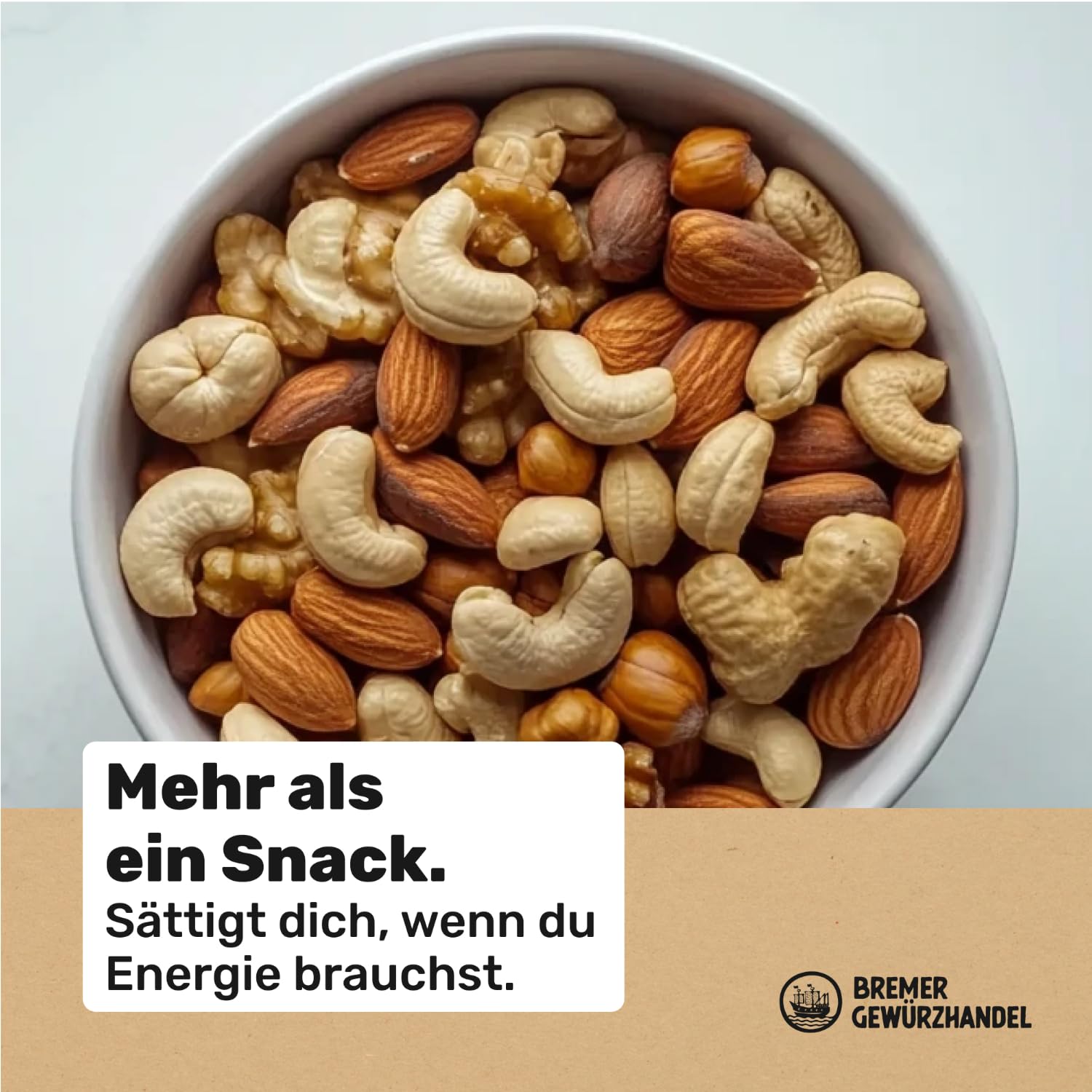 Bremer Gewürzhandel Nussmischung 1 Kg aus Cashewkernen, Walnüssen, Erdnüssen, Mandeln & Haselnüssen, ungesalzen - Nussmix, Studentenfutter Großpackung, Nüsse ohne salz, Studentenfutter ohne Rosinen