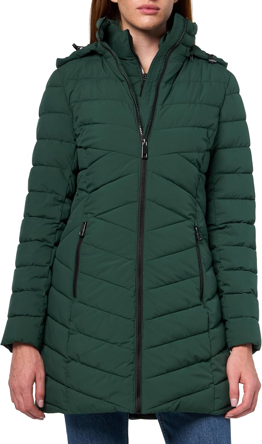 Nautica Women's Stretch Puffer Jacket –winter Coat With Interior Bib, Hood & Reinforced Nylon Lining