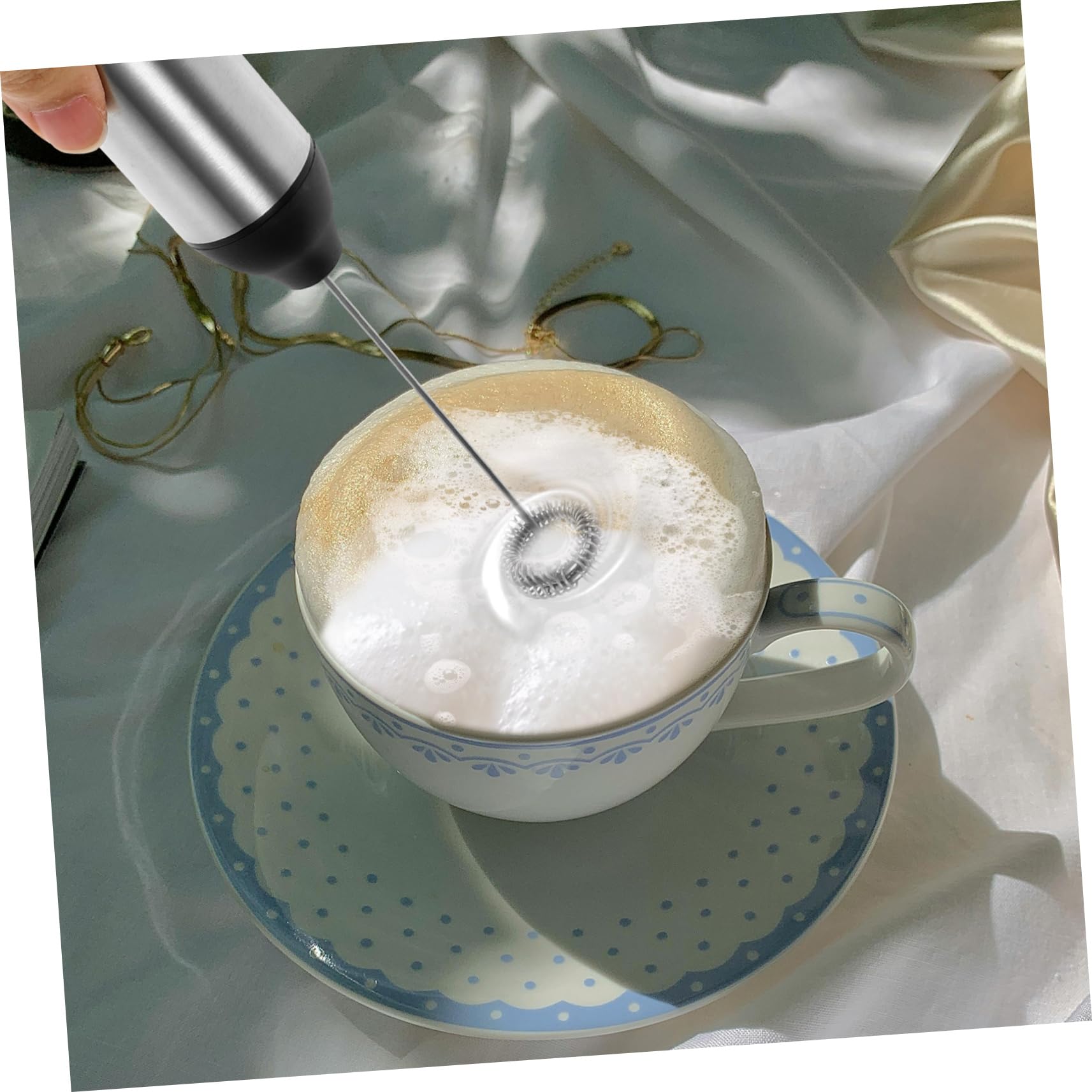 Montalatte Ricaricabile Elettrico Portatile per Cappuccino | 1 Pezzo, Colore Argento, Abs e Acciaio Inossidabile, Testina Sostituibile, Schiuma Cremosa
