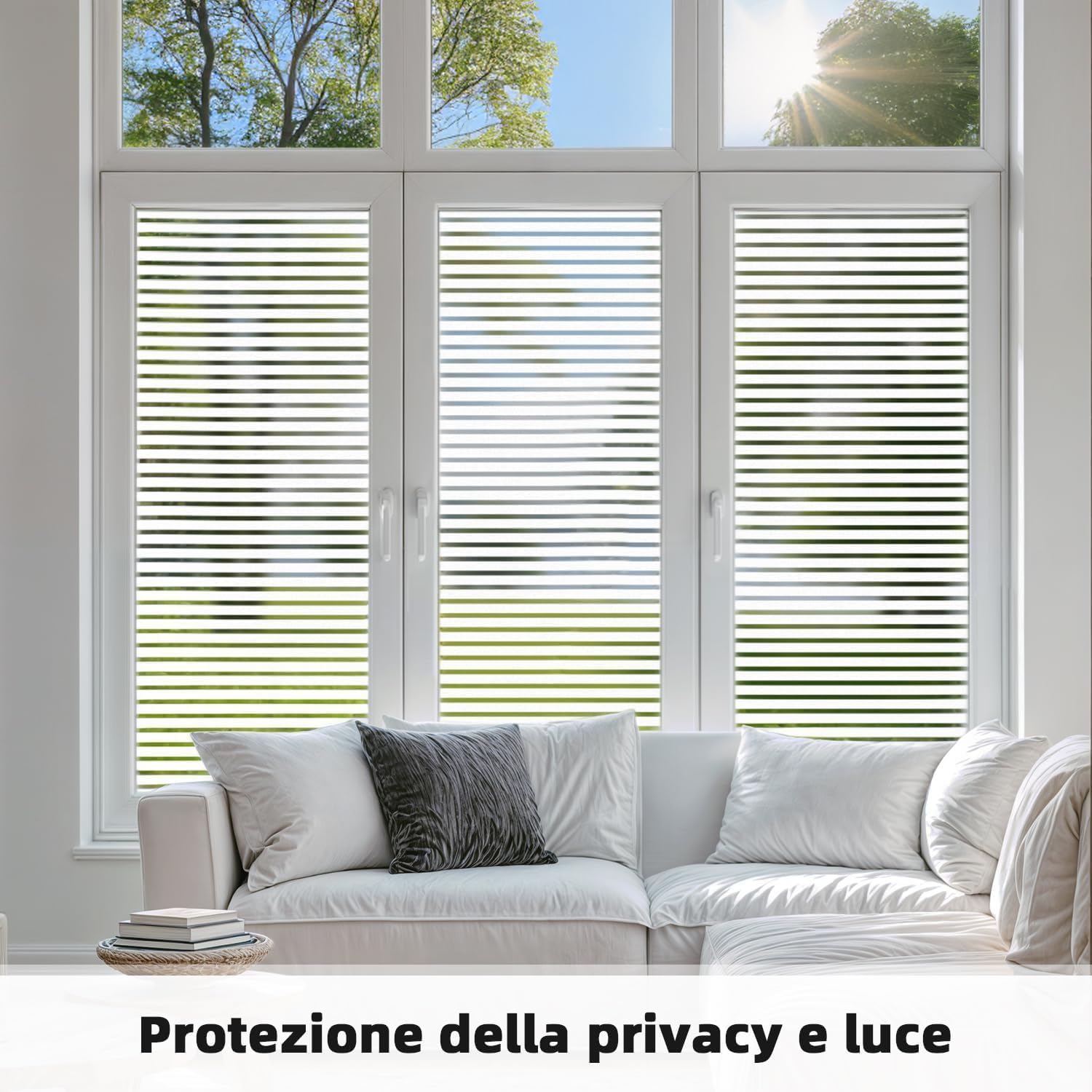 Pellicola Privacy Per Finestre 44,5x200 Cm – Antiriflesso, Antracite Con Strisce, Effetto Smerigliato E Protezione UV