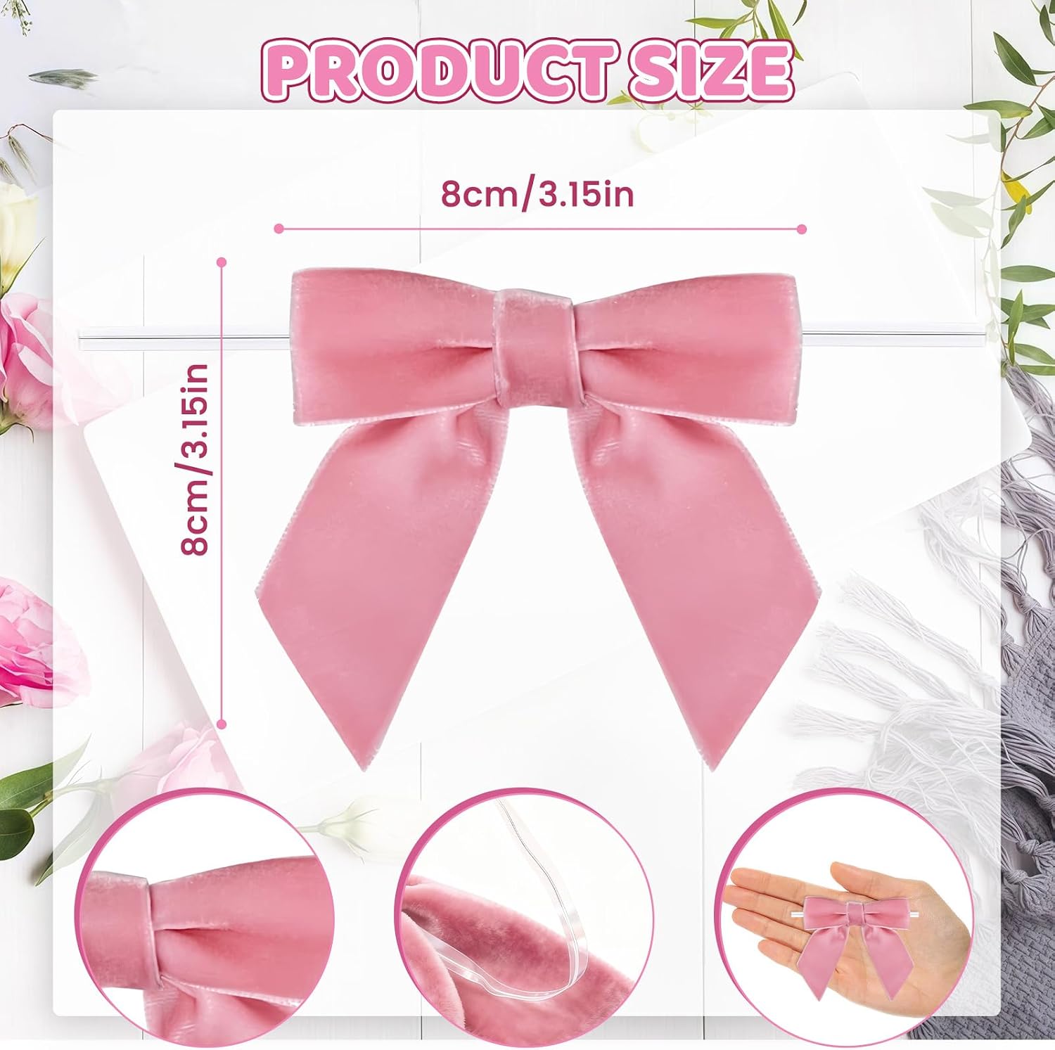 30 Counts 3.15Inch Velvet Bows with Adhesive Dots, Self-Adhesive Christmas Bows for Gift Wrapping Boxes, Wedding Decor, Christmas Tree Ornaments (Pink) image 2