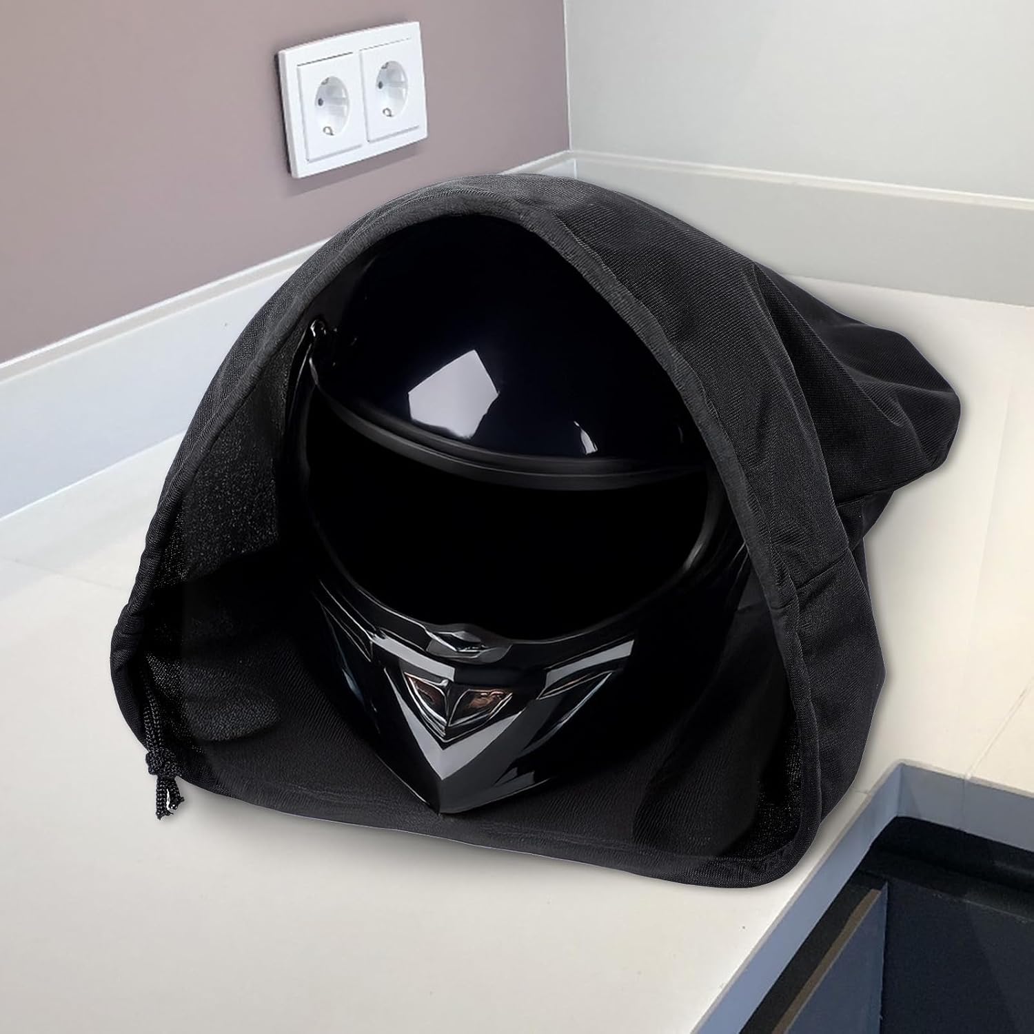 2 Pack Motorcycle Helmet Bag, Lightweight Polyester Storage Carrying Case with Soft Lining for Sport Riding Travel (Black, 18.5 x 17 x 0.4 In)