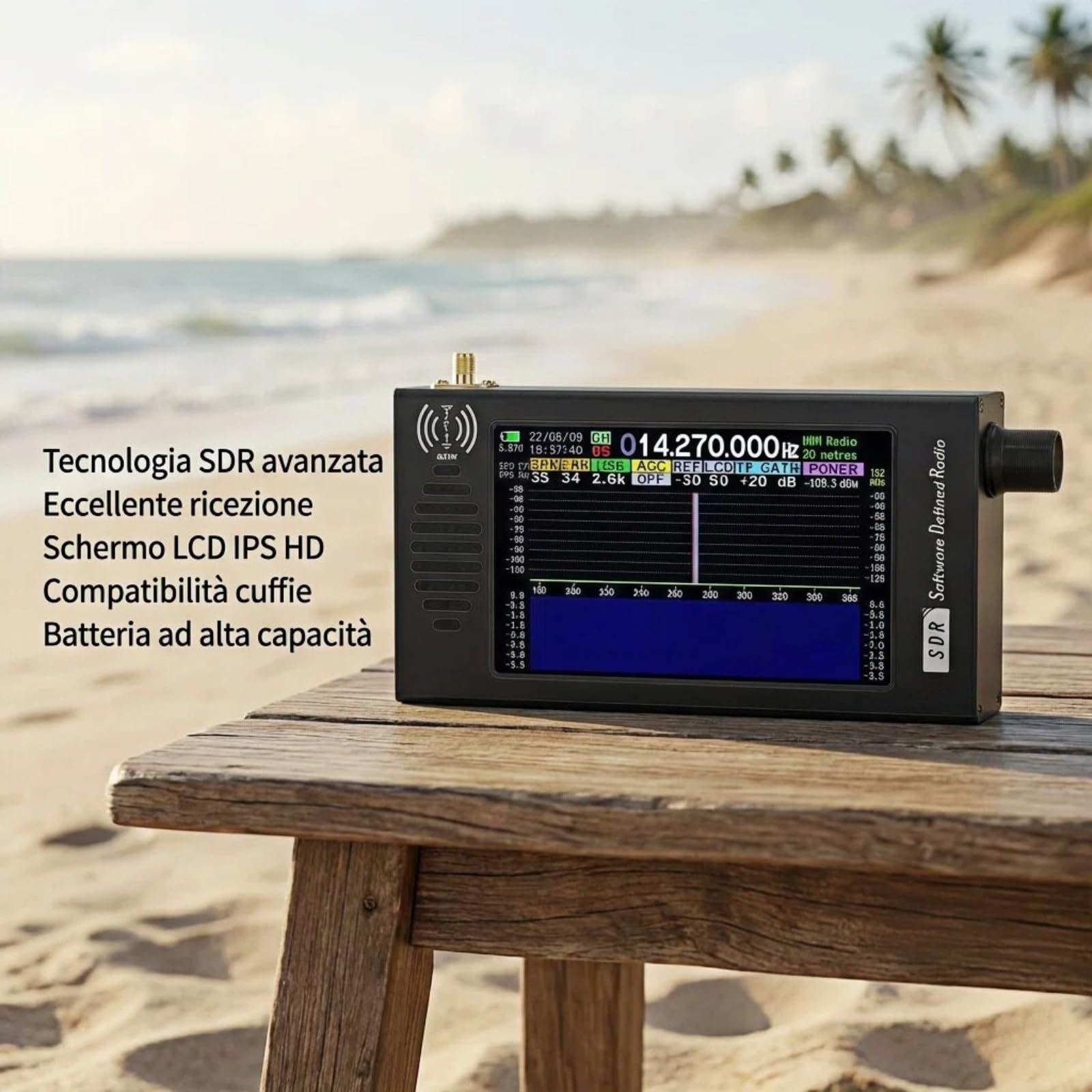 Ricevitore Radio SDR DSP a Onda Corta,Display LCD 4.3" AM/FM/CW/SSB,Spettro 100KHz-149MHz Carcassa in Alluminio Batteria 3000mAh