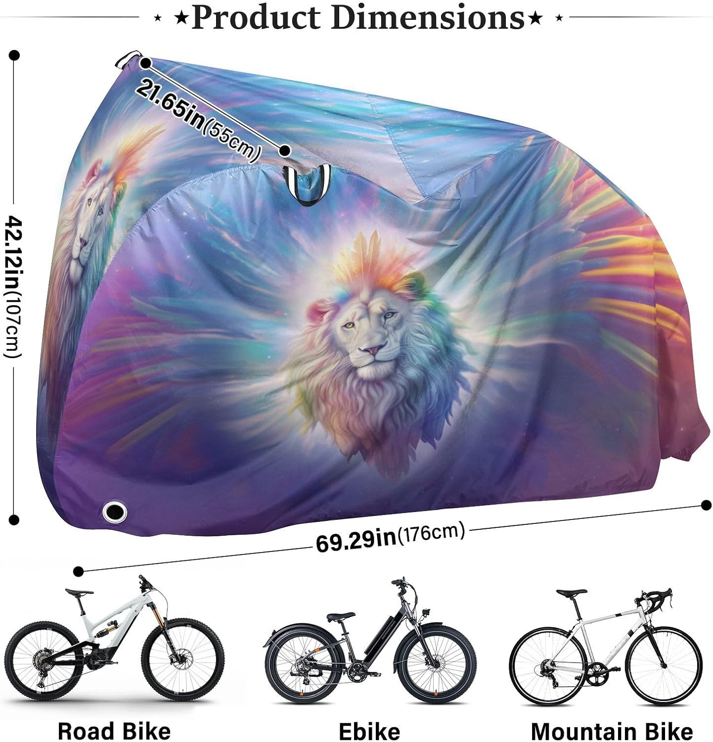 ALAZA Lion Artwork Bike Cover Waterproof Outdoor Ebike Bicycle Covers Tarp Protection for 1/2 Bikes, Sun UV Dust Wind Proof