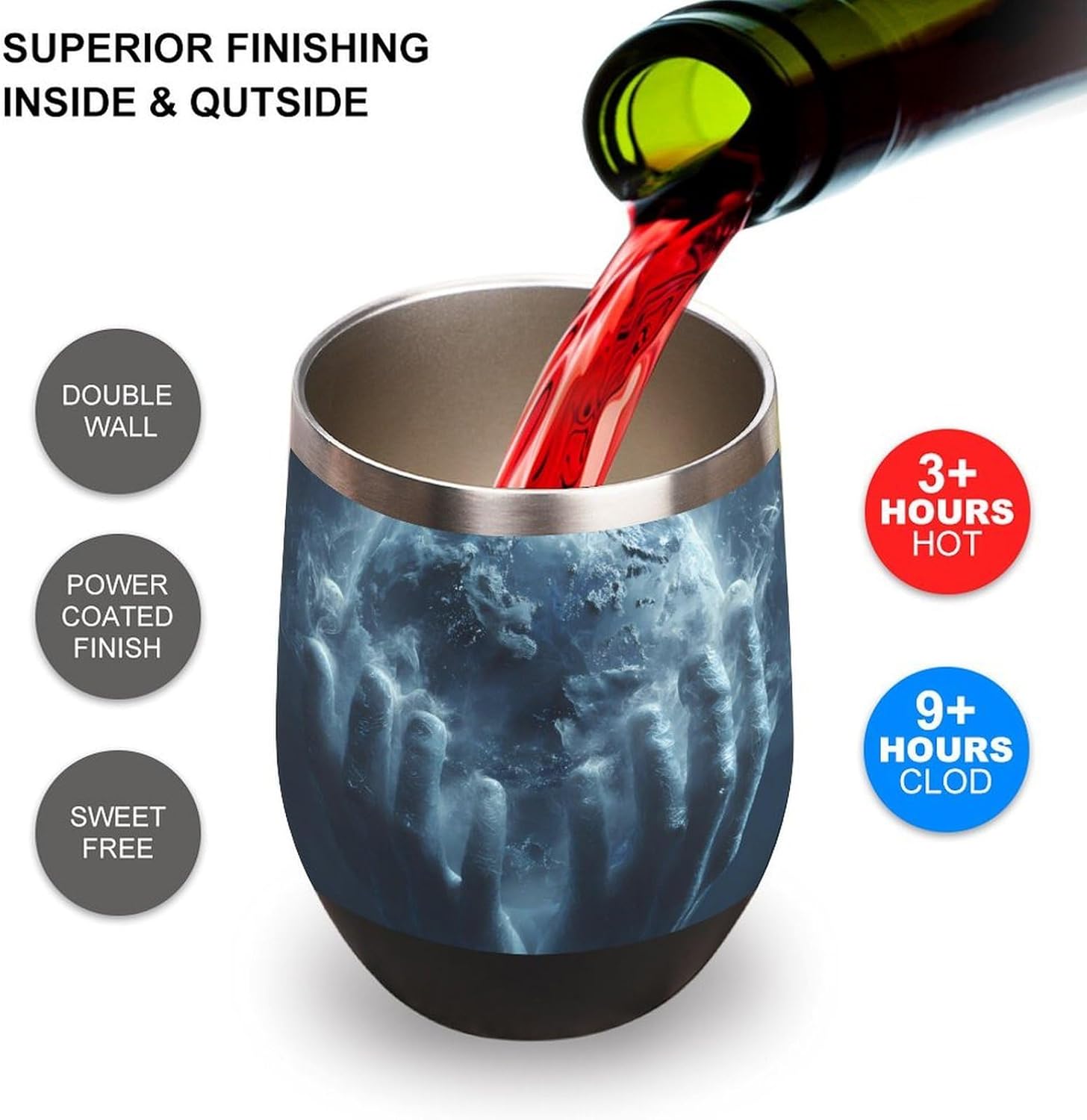 Save Water Insulated Drinking Cup Stainless Steel Coffee Mug Wine Tumbler with Lid 12OZ