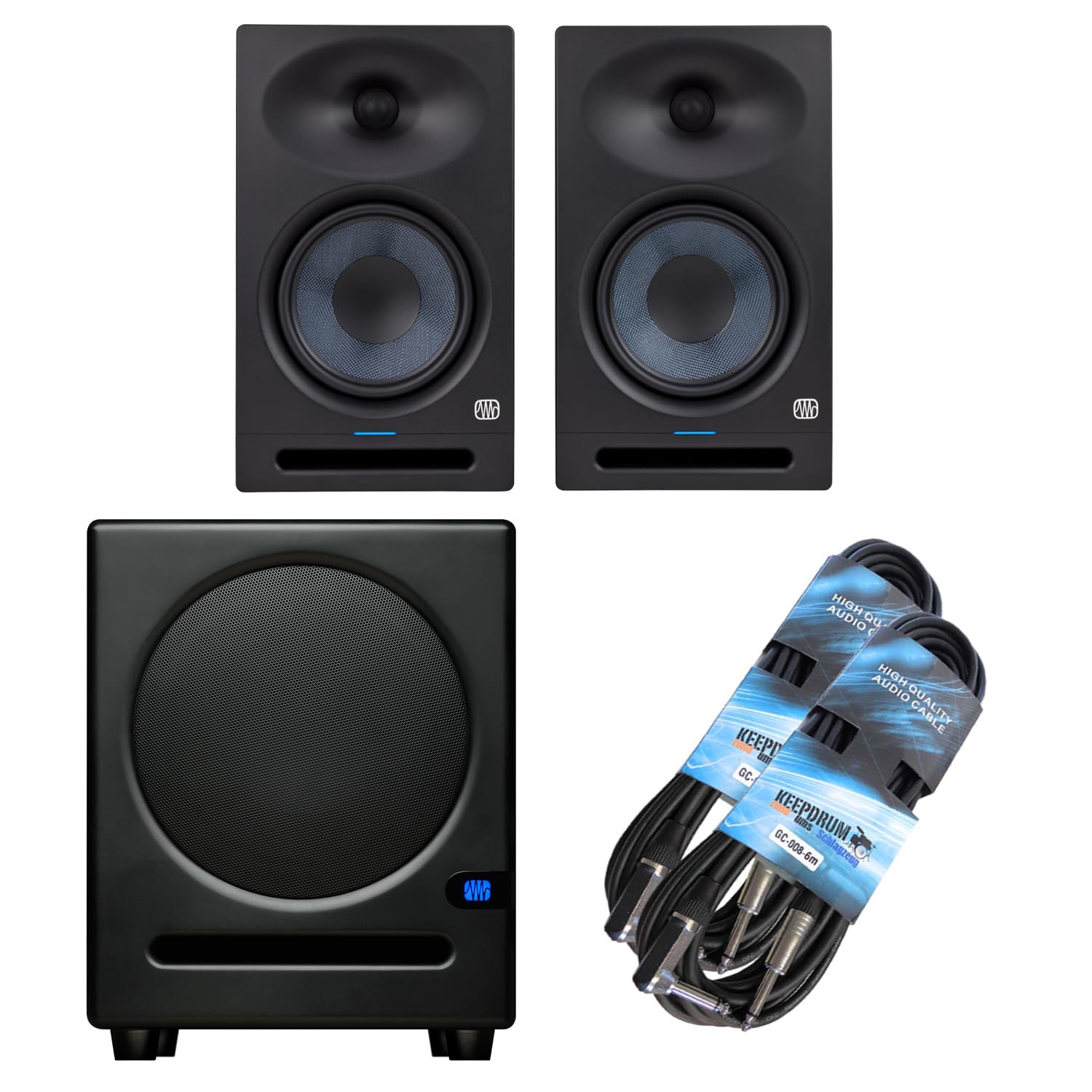 PreSonus Eris Studio 8 - Altavoces para monitor (8 pulgadas, 1 par, subwoofer Eris Sub 8 BT y 2 cables jack keepdrum)