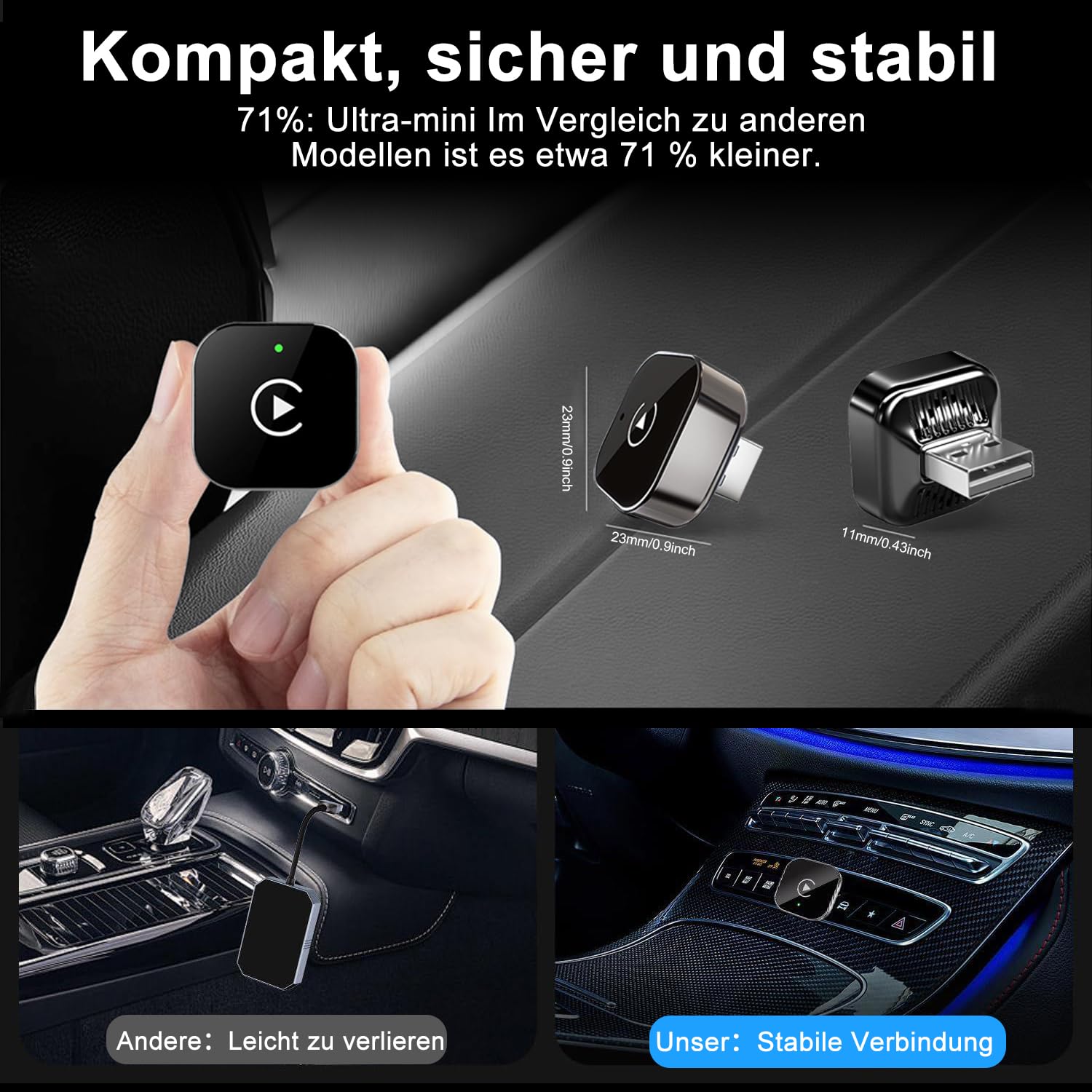 Wireless CarPlay Adapter für Apple iPhone & Android, 2026 Upgrade von Wired auf Wireless–Plug & Play, Mini & Stable T-Design, CarPlay Wireless Adapter für Auto-Navigation Übertragen