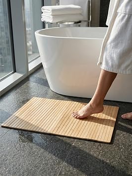 Bambu Banyo Matı, Kaymaz Ahşap Paspas, Suya Dayanıklı, 45x70 cm, Duş için