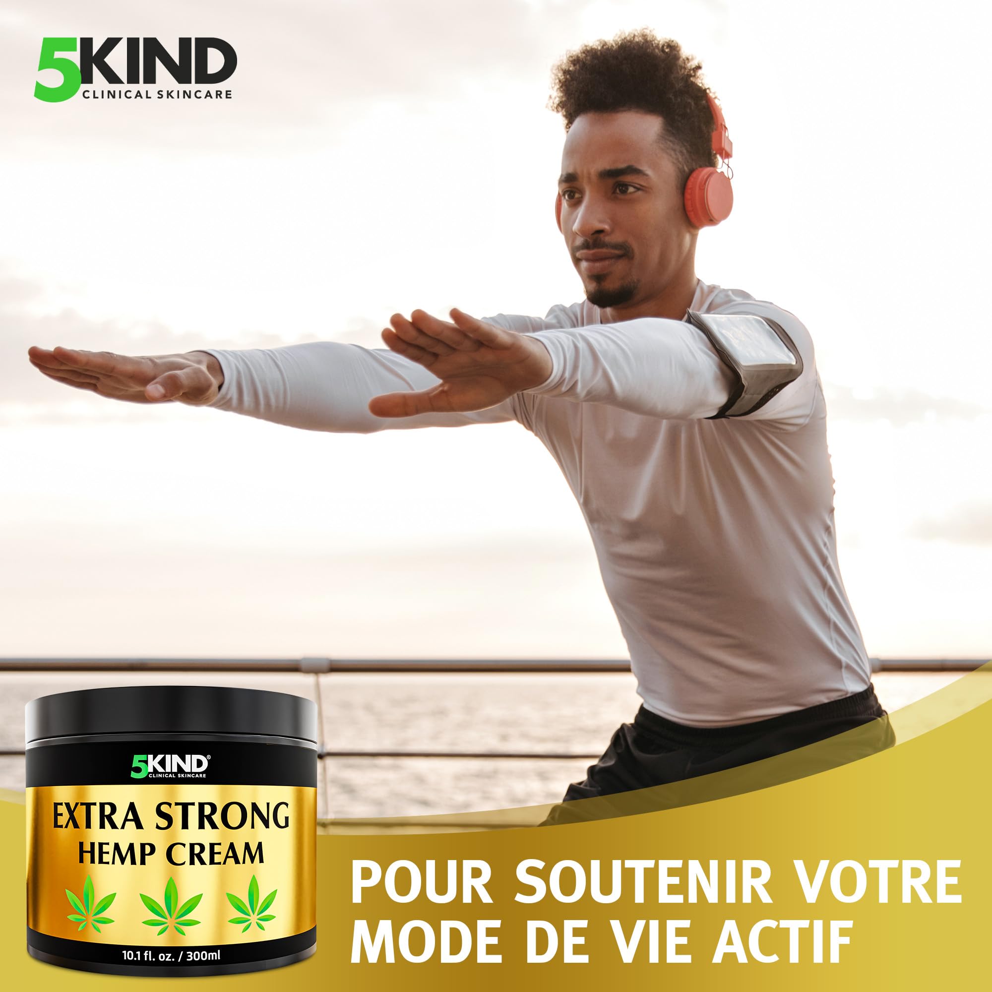 5kind Crème au chanvre ultra puissante 300ml - Huile de chanvre et arnica ultra puissantes - Pour les muscles, pieds, genoux, cou, épaules - Gel de massage riche en extraits naturels