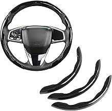 GIANT PANDA Carbon Fiber Pattern 3 Piece Steering Wheel Cover - Universal Fit for Round and D Shaped Steering Wheels, Non-Slip, Black