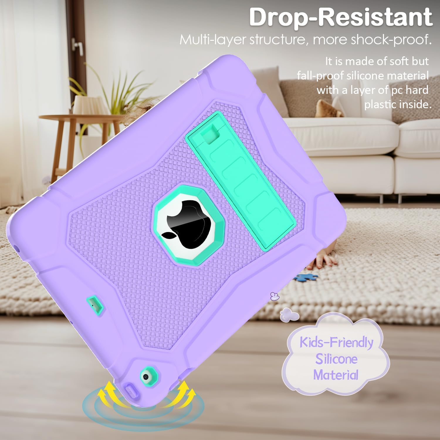 AVAWO Case for iPad 9th/8th/7th Generation(10.2 inch, 2021/2020/2019), Heavy Duty Military Grade Shockproof Protective Cover with Built-in Stand for i Pad 9/8/7 Gen, Purple+Teal