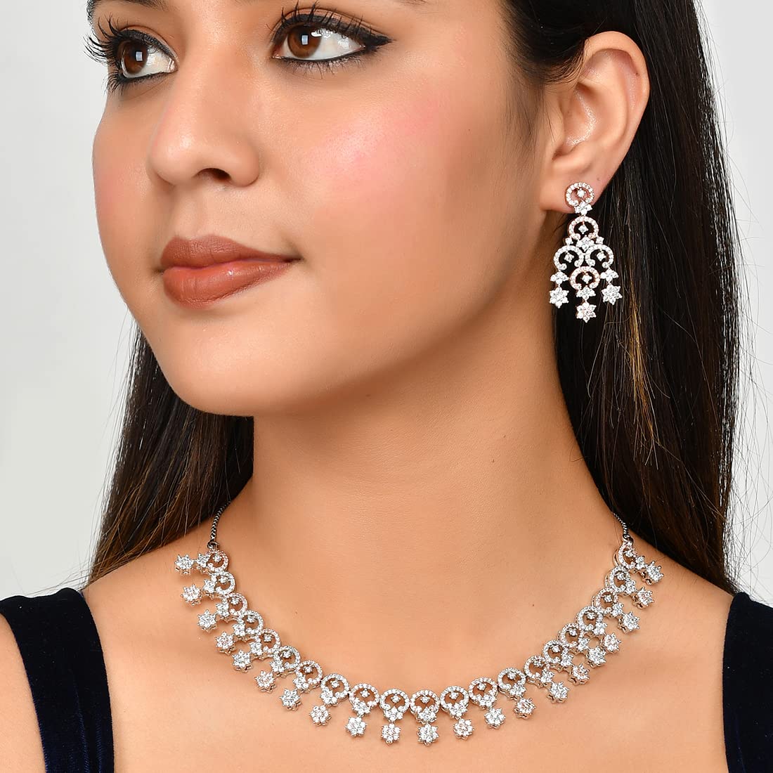 CZ Silver Plated Star Necklace Set