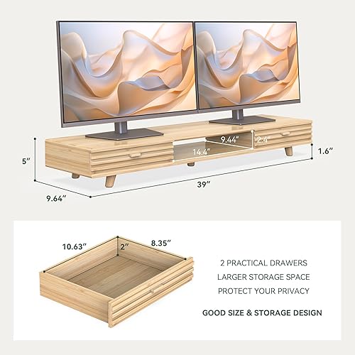 Miniatura 4 de Bamboo Monitor Stand with Drawer - Desk Organizer with Cable Management & Storage, Ergonomic Laptop Riser for Home Office (220lbs Capacity, 39 inch