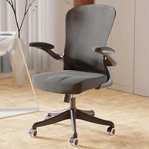 Miniatura 8 de Silla de oficina ergonómica con reposabrazos ajustables abatibles y soporte lumbar, silla de escritorio con cojín grueso con ruedas, silla de