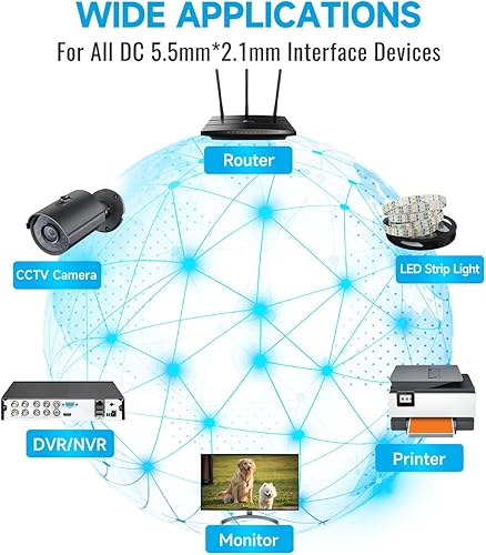 Miniatura 5 de Paquete de 2 cables de extensión de alimentación de 33 pies, cable de extensión de alimentación de 12 V CC de 0.083 in x 0.217 in, compatible con