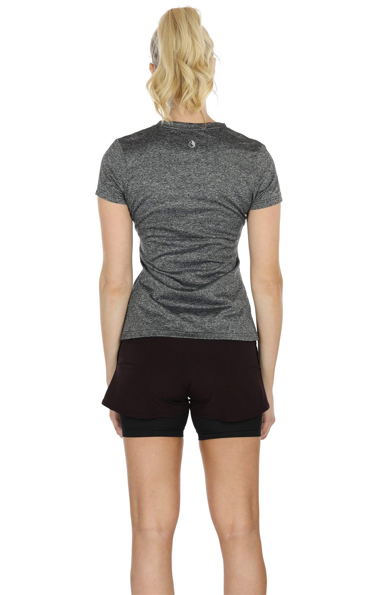 icyzone T-Shirts de Sport Femme à Manche Courtes Tops et Col en V Fitness Yoga Tee Shirt, Lot de 3