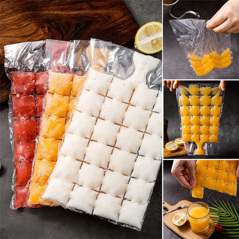 Disposable Ice Cube Bags,Stackable Easy Release Ice Cube Mold Trays, Self-Seal Freezing Maker,Cold Ice Pack Cooler Bag 2400 Ice Cubes, 100 Bags and 1pc Silica funnel