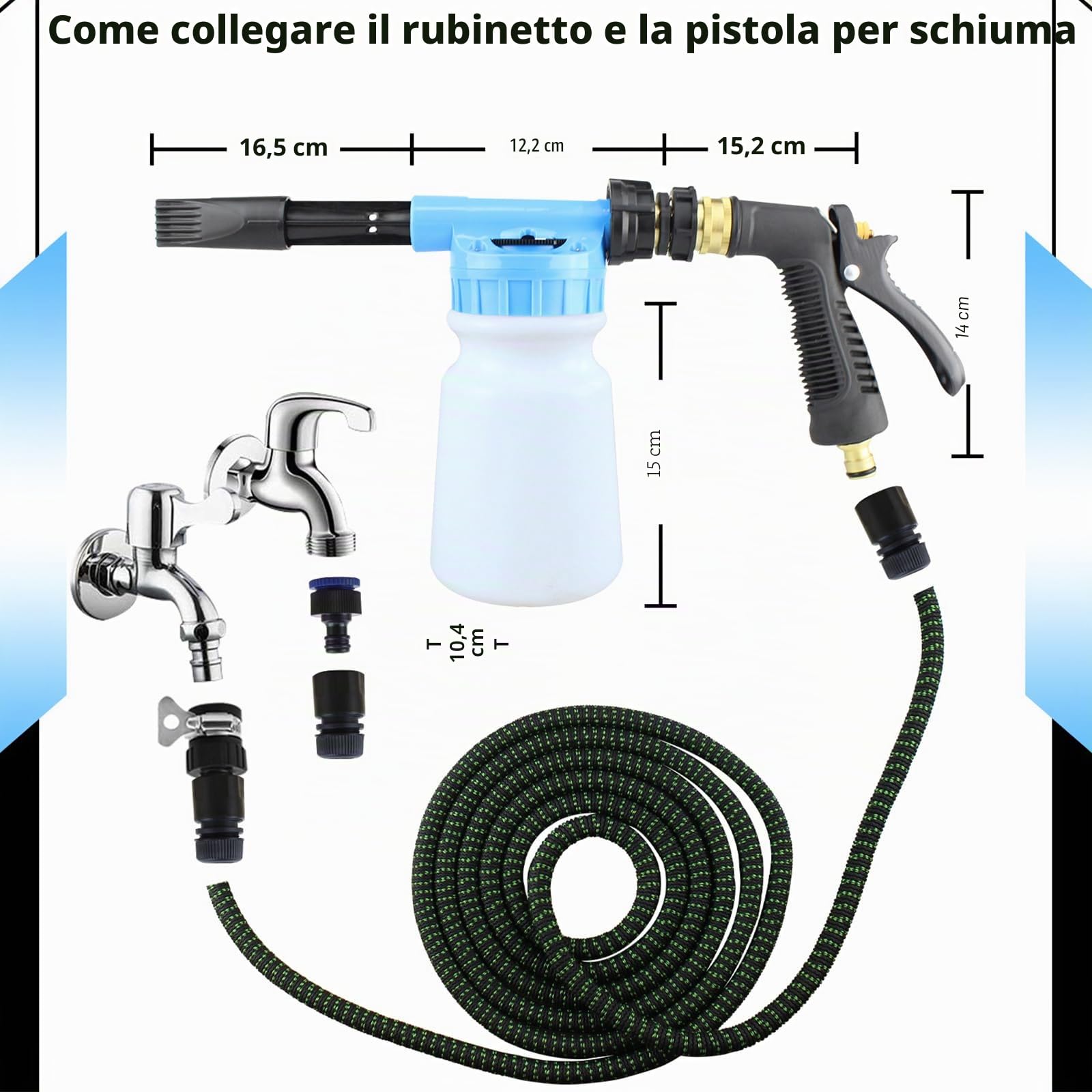 Pistola a Schiuma per Auto, 900 ml 2 in 1 con Lancia in Schiuma Regolabile per la Pulizia di Auto, in Schiuma, Cannone da Giardino, per la Pulizia di Auto e Moto (Blu)