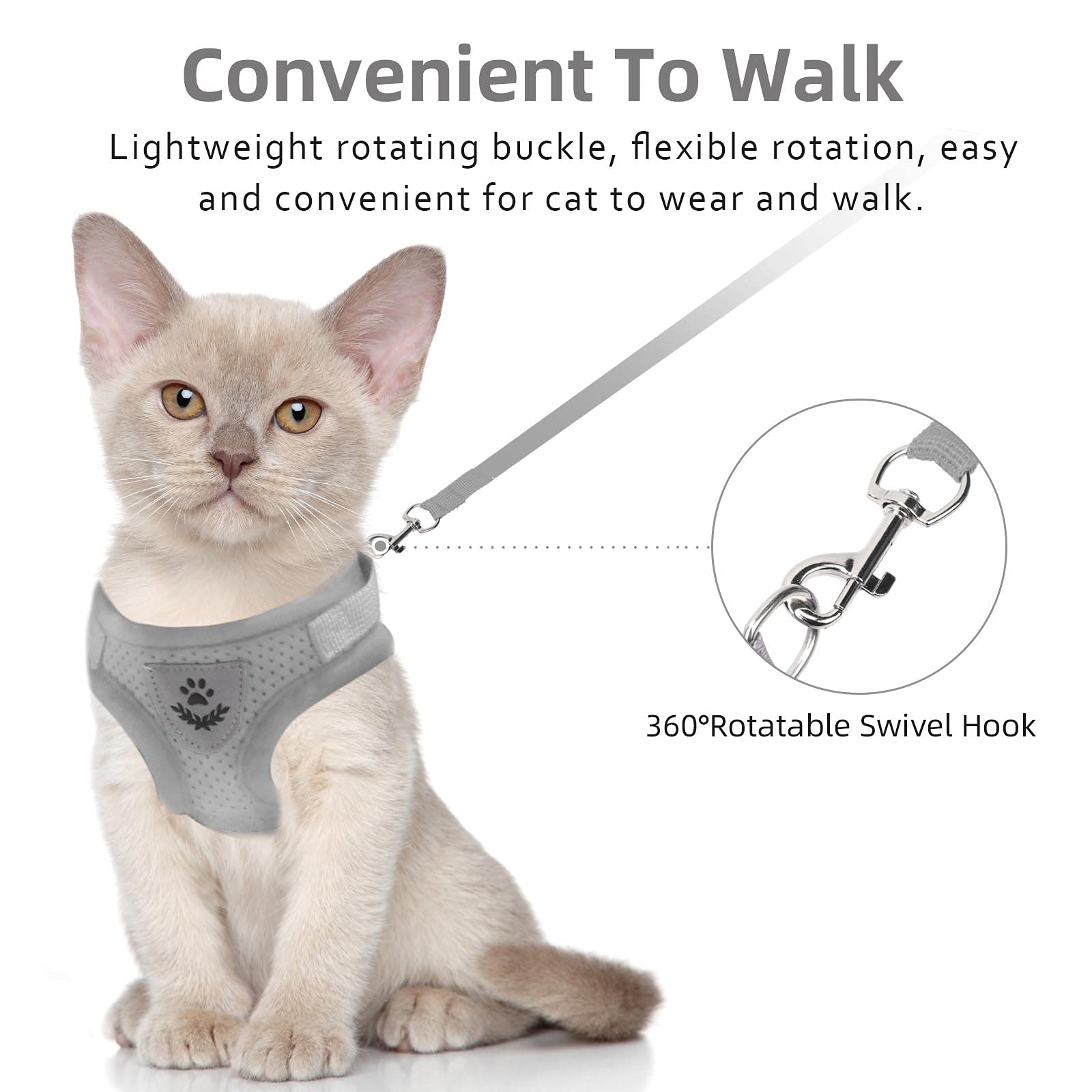 Harnais pour chat et petit chien - Harnais pour la marche, tous les temps - Gilet pour chat avec sangle réfléchissante - Harnais réglable pour petits chats (gris, S)