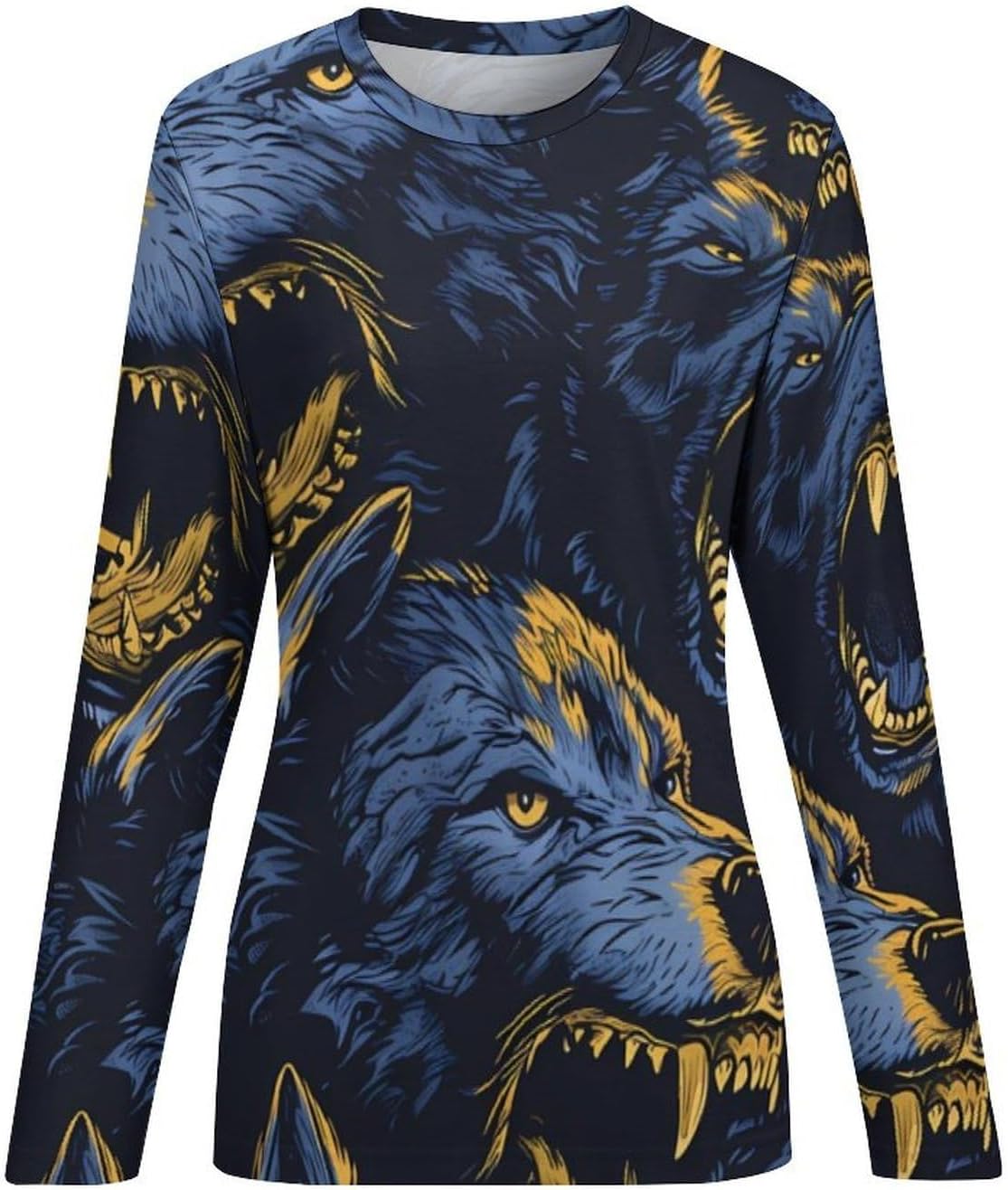 Angry Werewolf Women's Pajama Top Sleepwear Pajamas Sleep T-Shirt Long Sleeve Shirt Crewneck Tee
