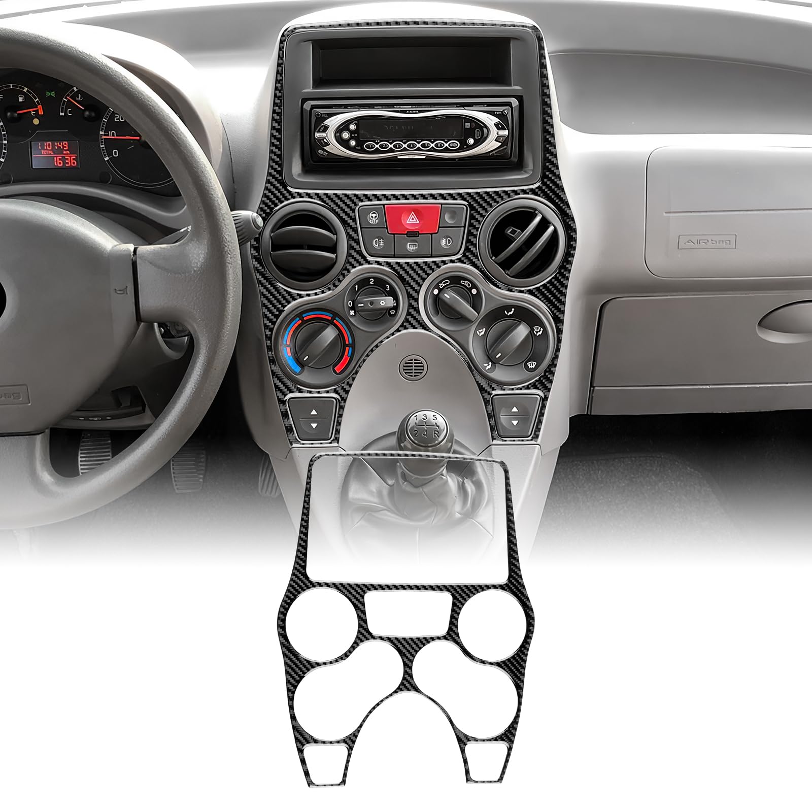 KUNGKIC Per Fiat Panda 169 2003 – 2011 in fibra di carbonio auto condizionatore centralizzato pannello di controllo telaio decorativo interno adesivo accessorio regalo (nero)