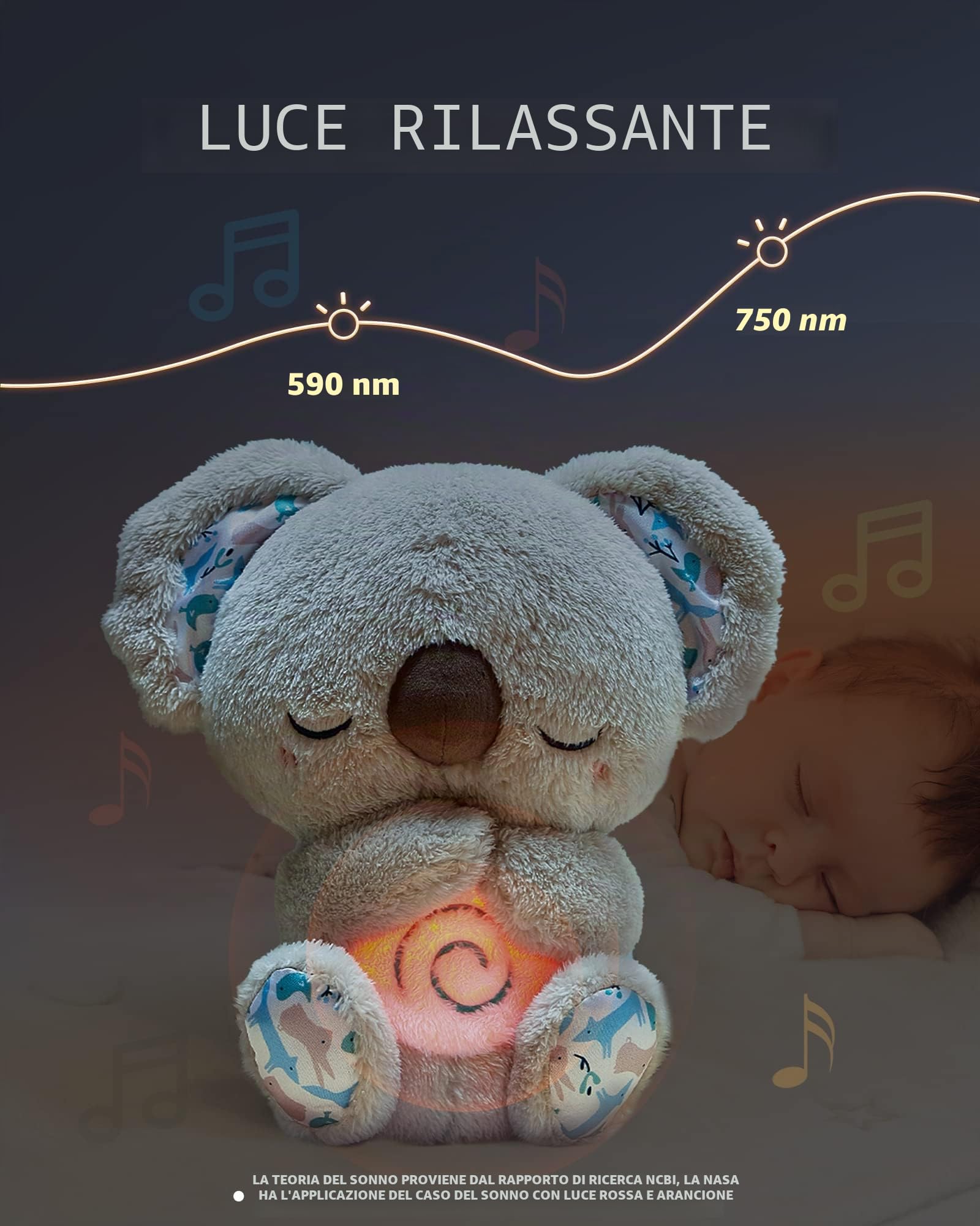 Auby Soothe n' Cuddle Koala, peluche con 10 ninne nanne, luci e movimenti ritmici di respirazione, regali per bambini e bambine di 0 1 2 3 4 5 anni, FR461553