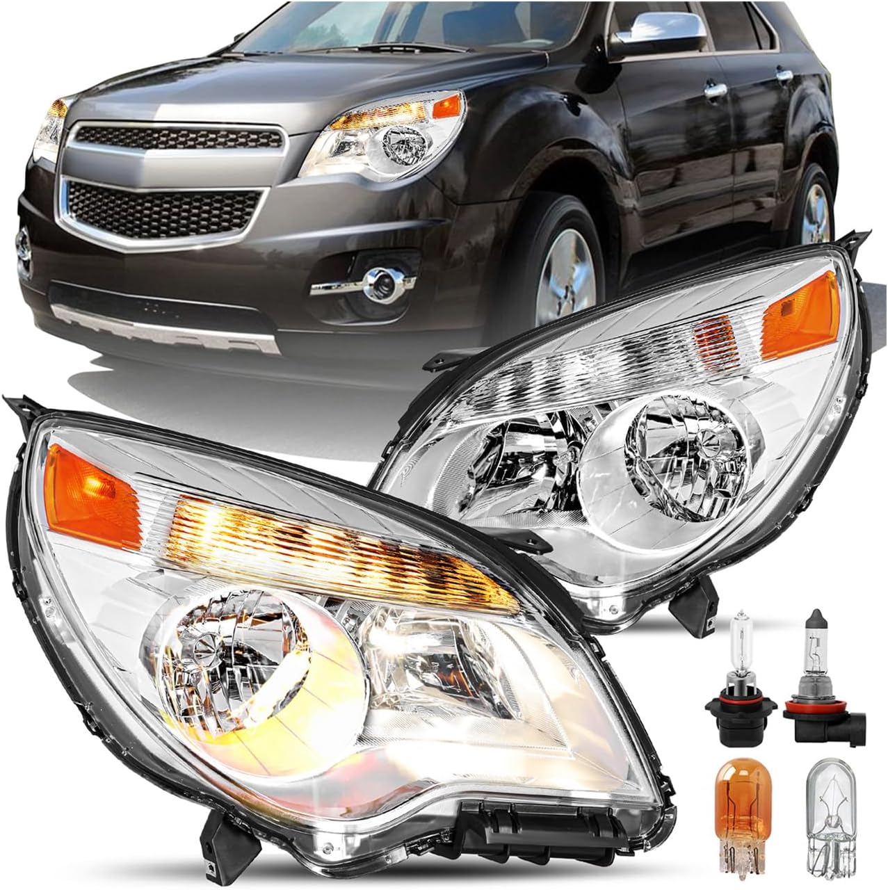 JSBOYAT Headlights Assembly Bulbs Included Compatible with 2010-2015 Chevy Chevrolet Equinox LS/LT Model Halogen Type Passenger & Driver Side