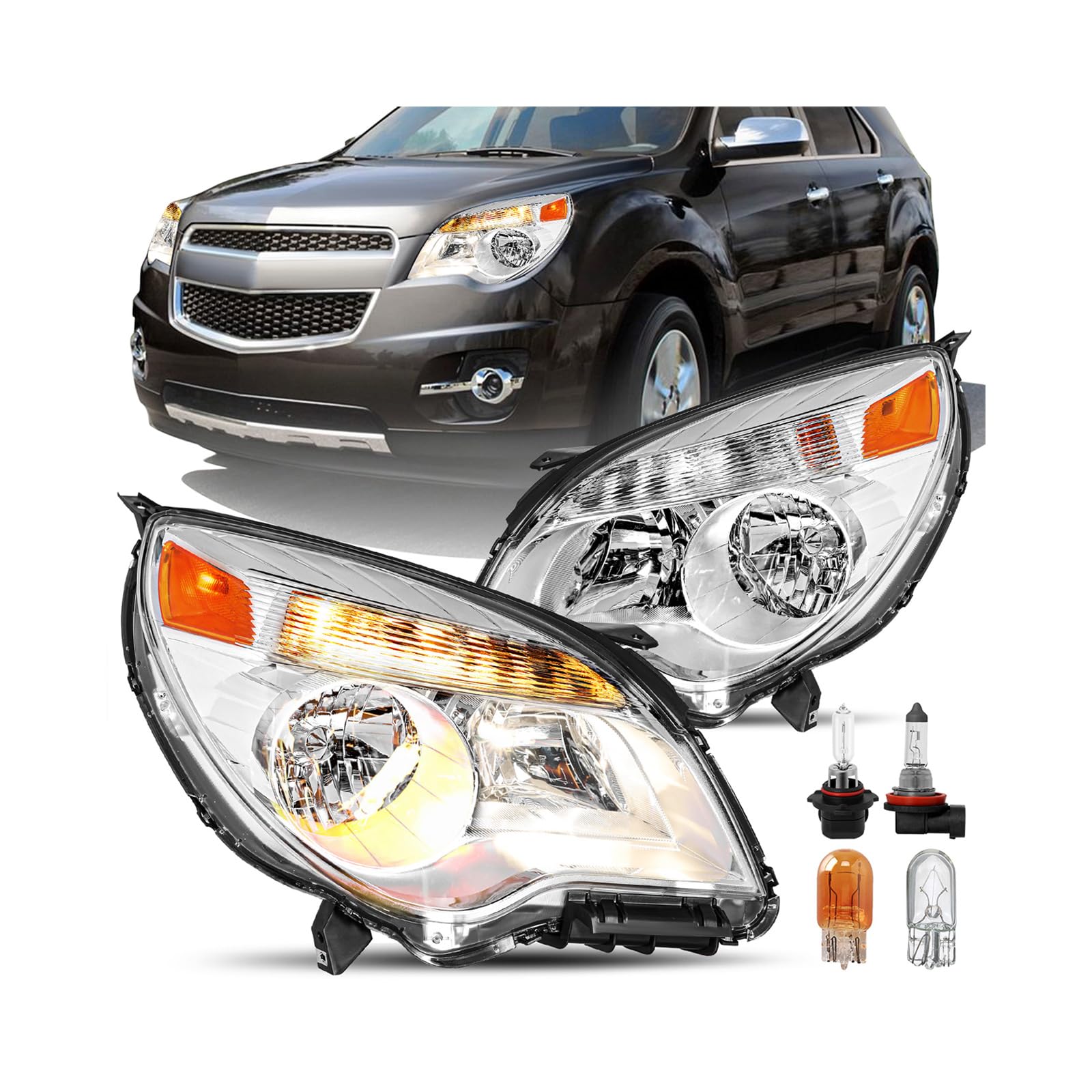 JSBOYAT Headlights Assembly Bulbs Included Compatible with 2010-2015 Chevy Chevrolet Equinox LS/LT Model Halogen Type Passenger & Driver Side