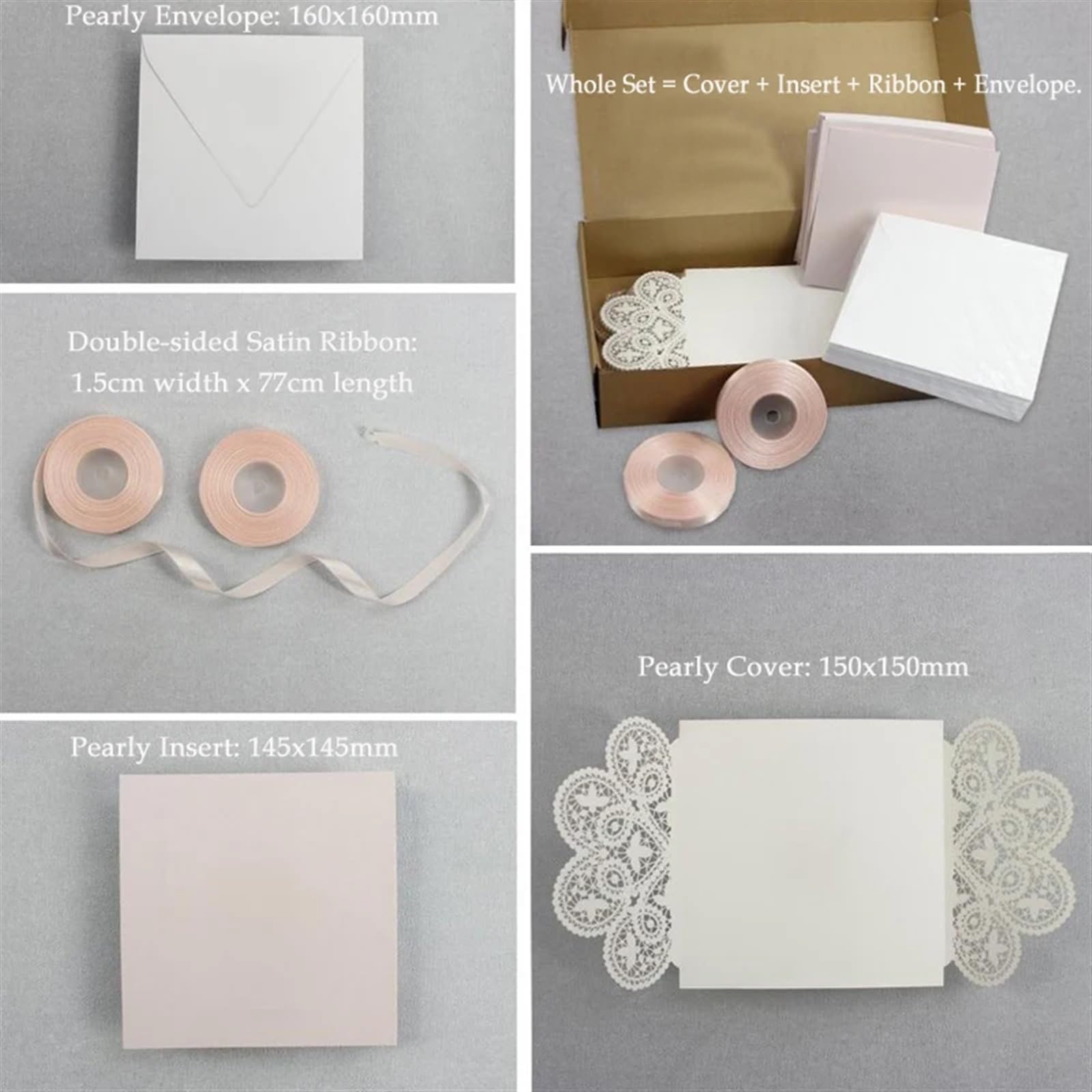 Hochzeitseinladungskarten, Blumige Einladungen， Karte 10 Stück mit weißer Spitze, Roségold und Schleife, Laser-Blumenmuster, Rosa, Verlobungs-Einladungen Einladung(Whole Set Blank)