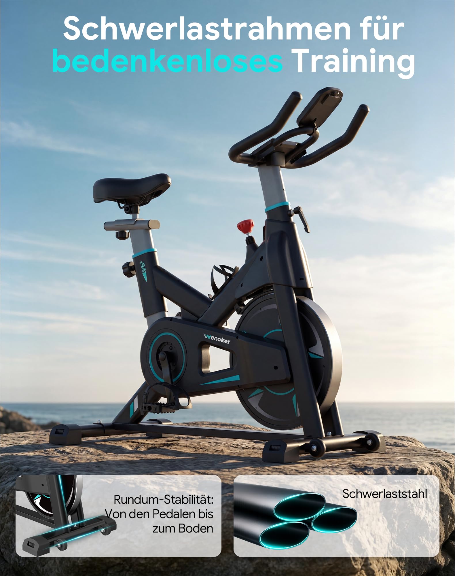 [2026 Update] WENOKER Heimtrainer – Flüsterleises Indoor Spinning Bike, Ergometer mit Magnetwiderstand, schwerem Schwungrad, LCD-Monitor, stationäres Fahrrad, Belastbar bis 160 kg