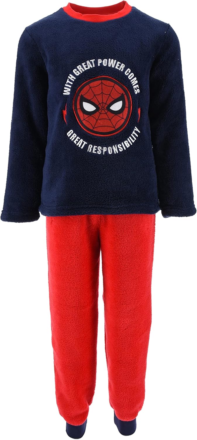 Marvel Spiderman Pijamas para Niño, Camiseta y Pantalon Largo Conjunto 2 Piezas para Niño, Terciopelo Suave, Diseño Spiderman, Tallas 3 a 8 Años