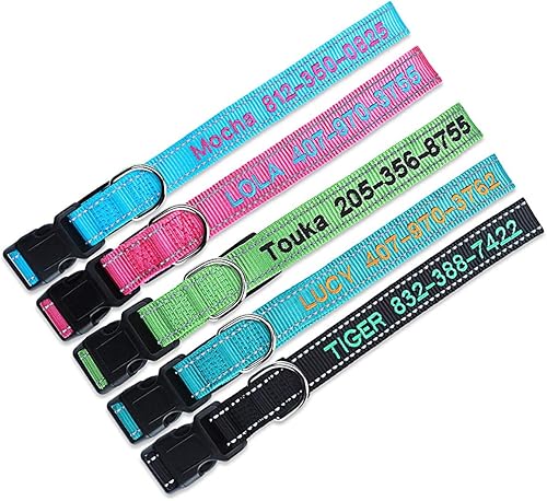 Miniatura 8 de Collar de perro personalizado, nombre de mascota bordado personalizado y número de teléfono, 4 tamaños ajustables, XS, pequeño, mediano, grande,